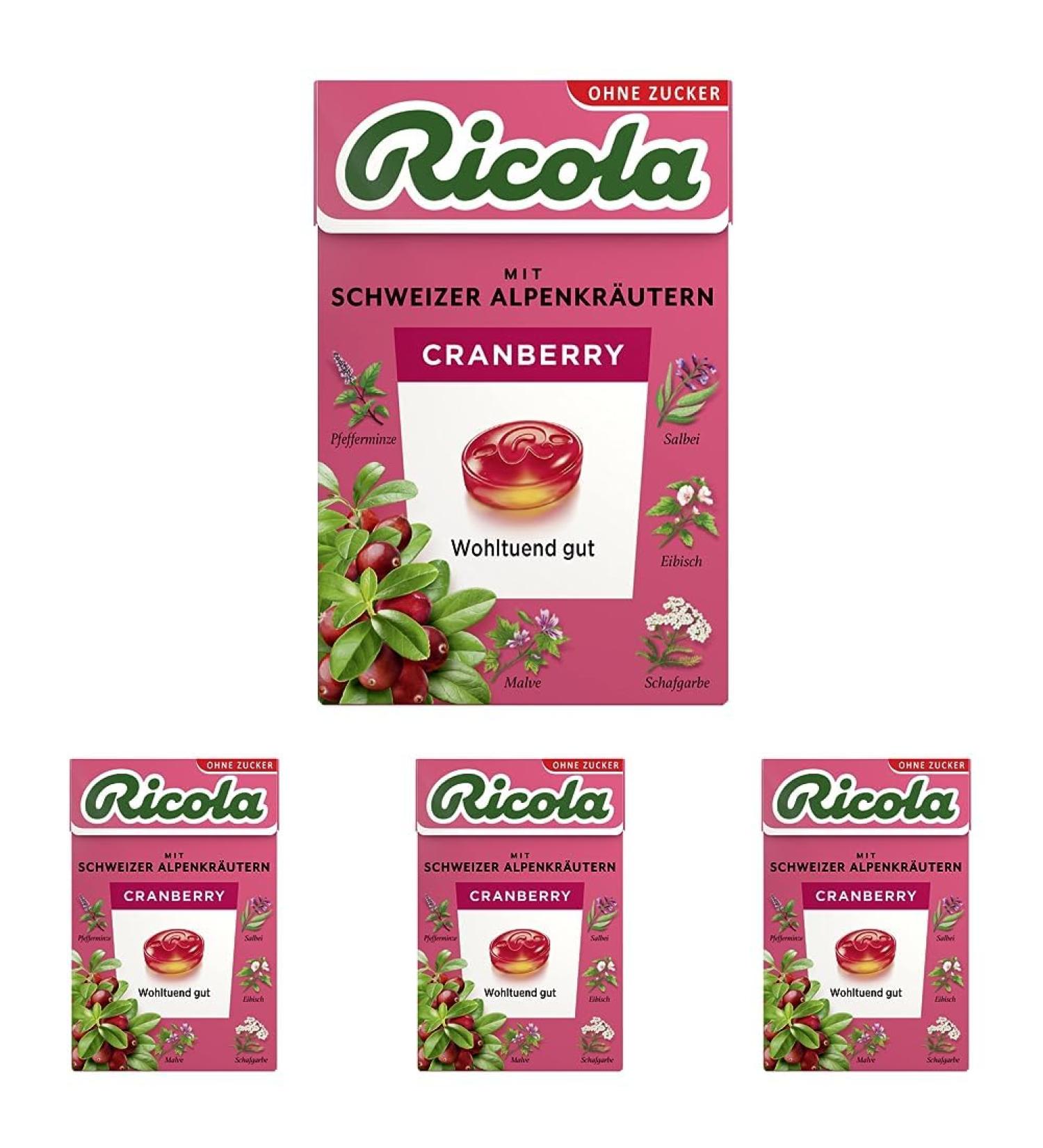 Ricola Cranberry 50g B xli Original Swiss herbal candy with 13 alpine herbs & fruity-refreshing cranberry sugar-free 1 x 50g (pack with 4) 50 g (4 Pack) 1 Pack