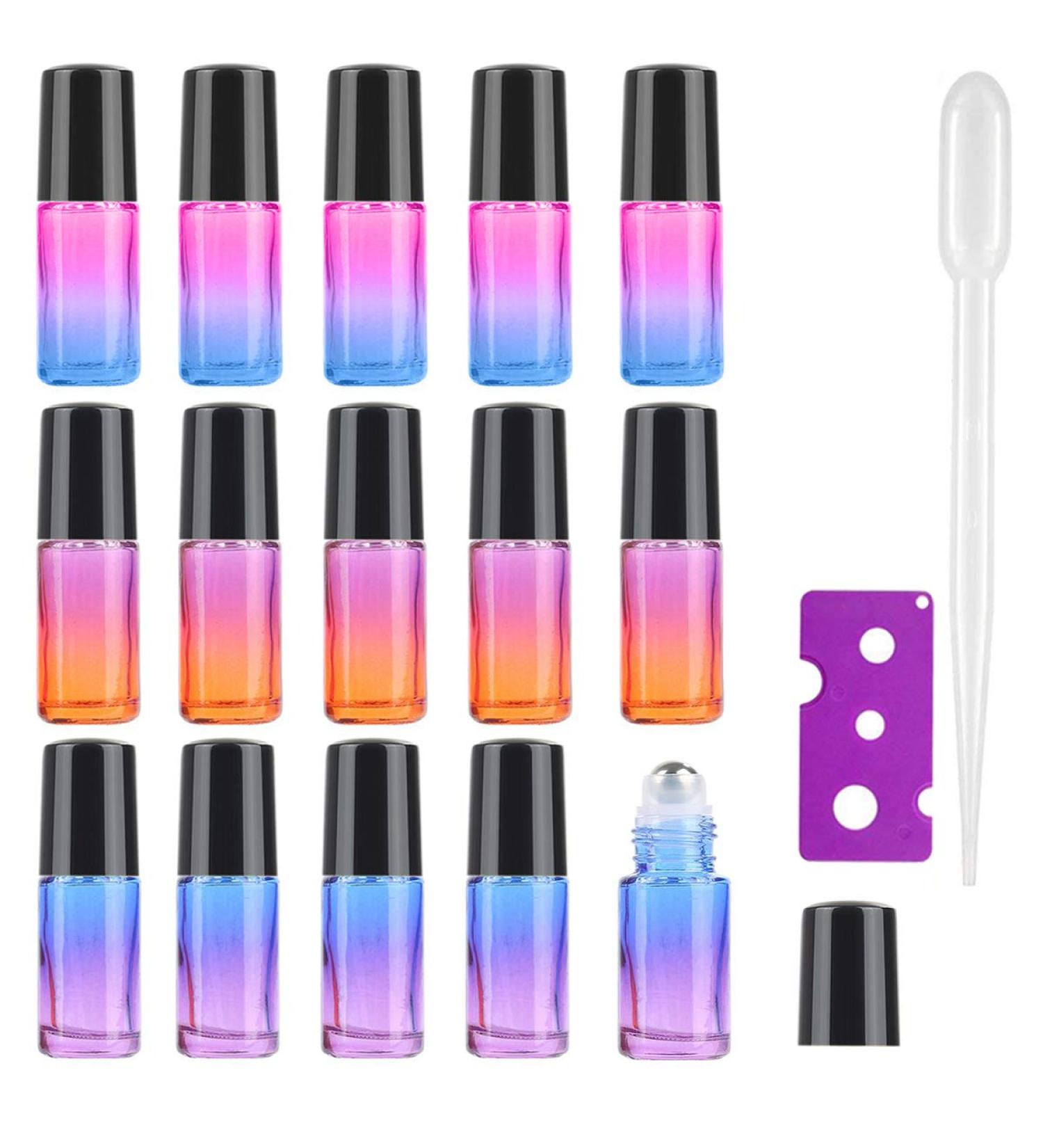 15Pcs 5Ml Essential Oil Roll on Bottles - JamHooDirect Refillable Rainbow Glass Roller Bottles with Stainless Steel Roller Balls & Black Caps & Bottle Opener Perfect for Aromatherapy Fragrance - Buy Online on GoSupps.com