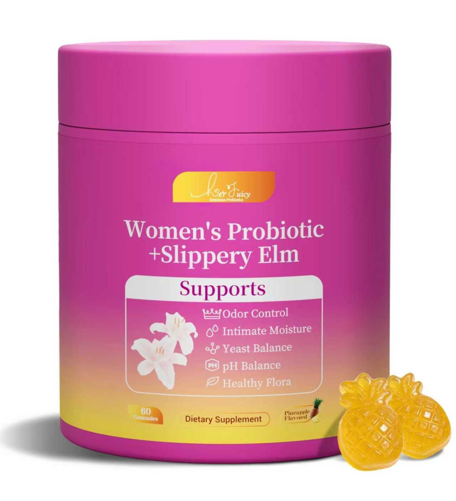 Her Juicy Feminine Probiotics Gummies for Women with Slippery Elm - Pineapple Flavor pH Balance & Immune Health Support - Digestive & Feminine Support - Vegan Supplement 60 C 60 Count (Pack of 1) - Buy Online on GoSupps.com