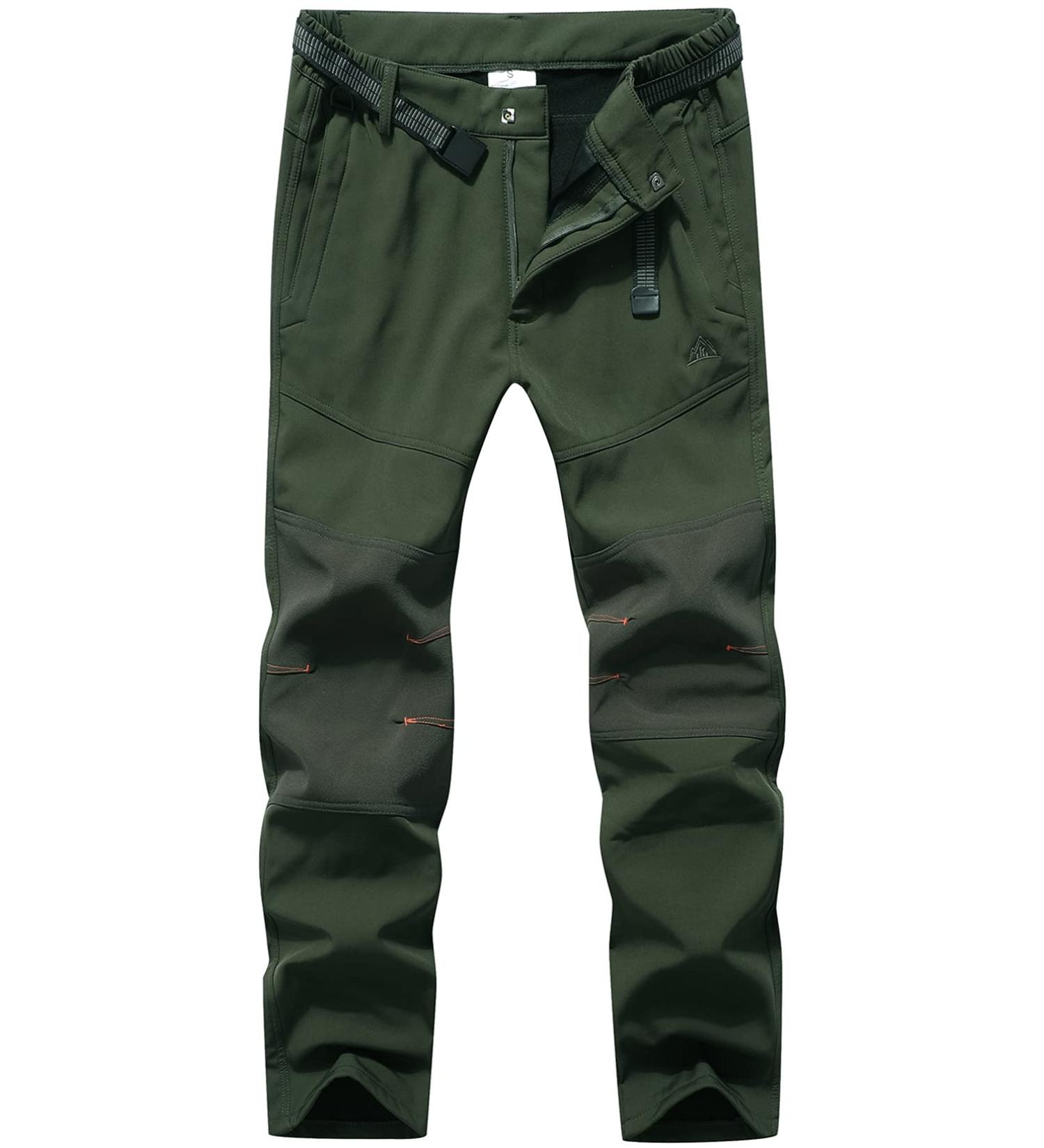 OTU Men's Waterproof Hiking Pants | Fleece Lined Soft Shell | Winter Ski Pants - Army Green - Size Large - Buy Online on GoSupps.com