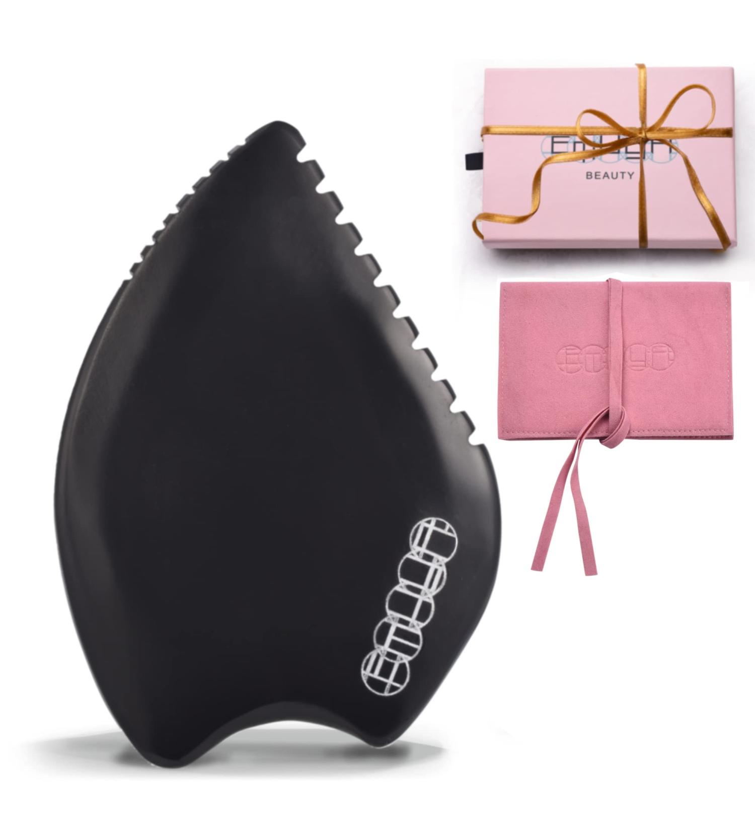 Emuya Gua Sha Facial Tools - Black Bian Stone Massager for Sculpting, Contouring, and Jawline Definition - 7 Edges for Skincare - Buy Online on GoSupps.com