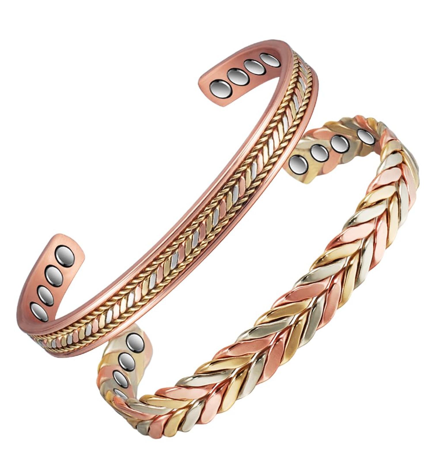 Shop 2 Pieces 99.9% Pure Copper Bangles | Tri Bracelets for Men & Women with Magnets - Perfect Mother's Day Gift - 16.5 cm - Buy Online on GoSupps.com