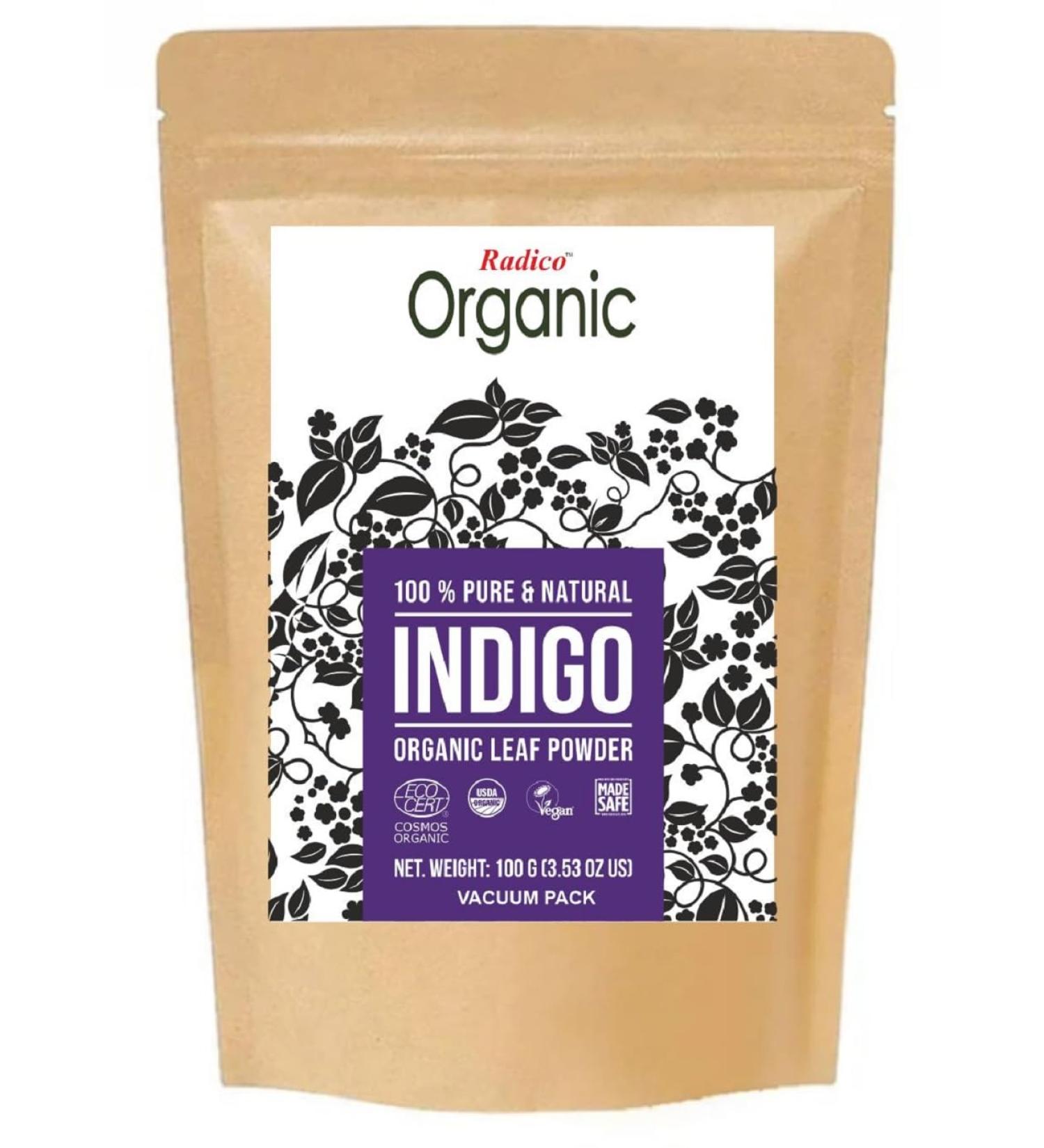 Radico 100 Organic Indigo Leaf Powder Hair coloring deep black antiseptic properties gives color intensity Ayurvedic herbal powder vegan 3 x 100g 300g 1er Pack