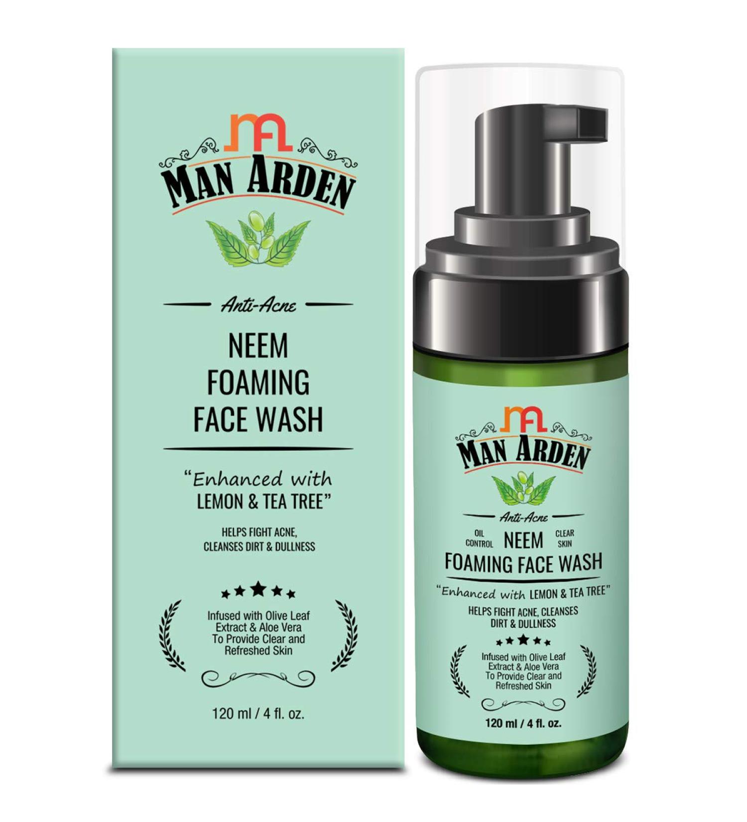 Anti-Acne Neem Foaming Face Wash - Clear Acne & Dull Skin | Olive Leaf & Aloe Vera - 120ml - Buy Online on GoSupps.com