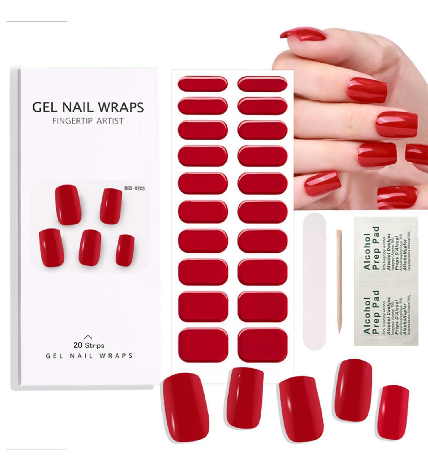 20PCS Semi Cured Gel Nails Gel Nail Stickers - Red Nail Wraps Semi Cured Gel Nails Strips - Semi Cured Gel Nail Wraps - Glossy & Long Lasting Gel Nail Stickers Need UV Light (Red) - Buy Online on GoSupps.com