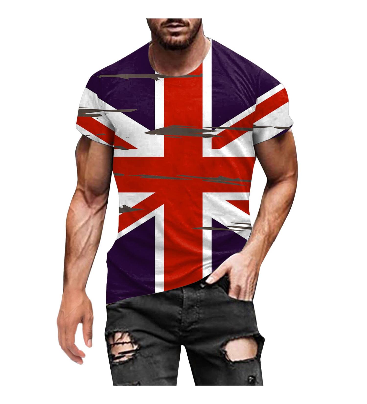 Union Jack Flag UK Great Britain Classic T-Shirt | Men Women O Neck Summer Tee (XXL, Red) - Buy Online on GoSupps.com
