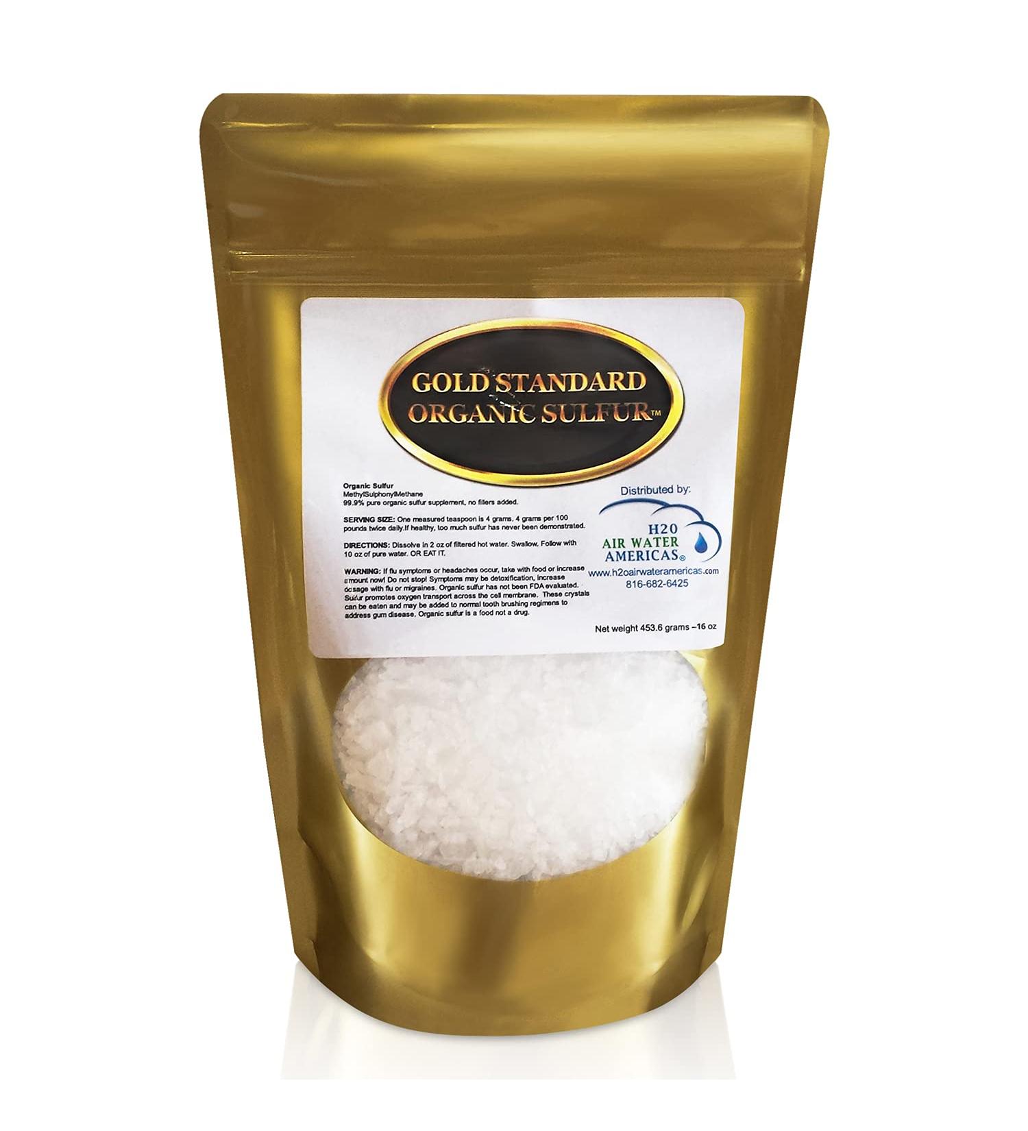 Gold Standard Organic Sulfur Crystals 1lb - 99.9% Pure MSM - 3rd Party Tested - 1 Pound Pack - Buy Online on GoSupps.com