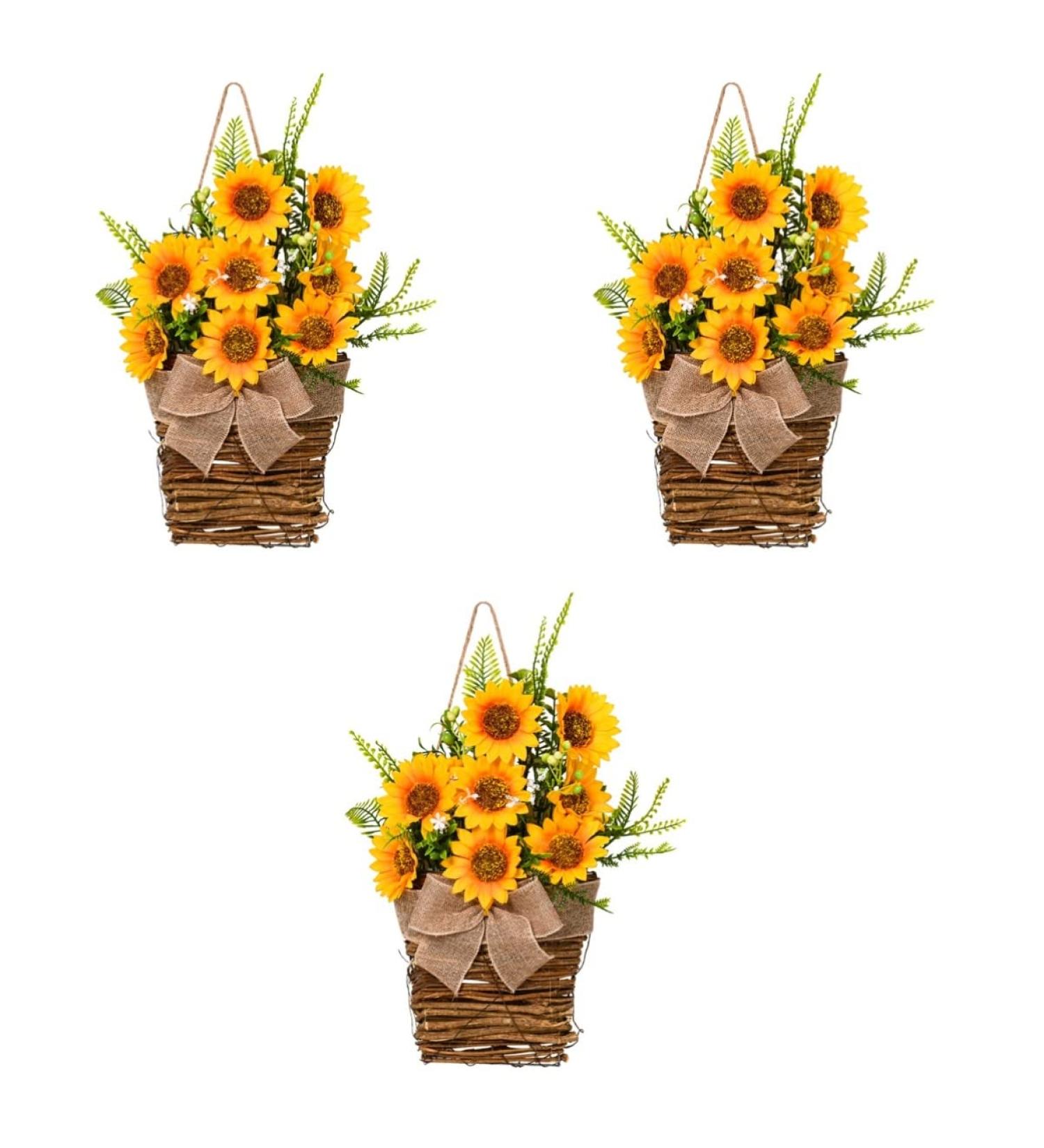 HOMSFOU 3pcs Sunflower Basket Sunflower Centerpieces for Tables Fake Plant Spring Wreaths Artificial Sunflowers Hanging Basket Christmas Farmhouse Decor Wall Silk Flower Flowerpot Yellowx3pcs 40x14cmx3pcs - Buy Online on GoSupps.com