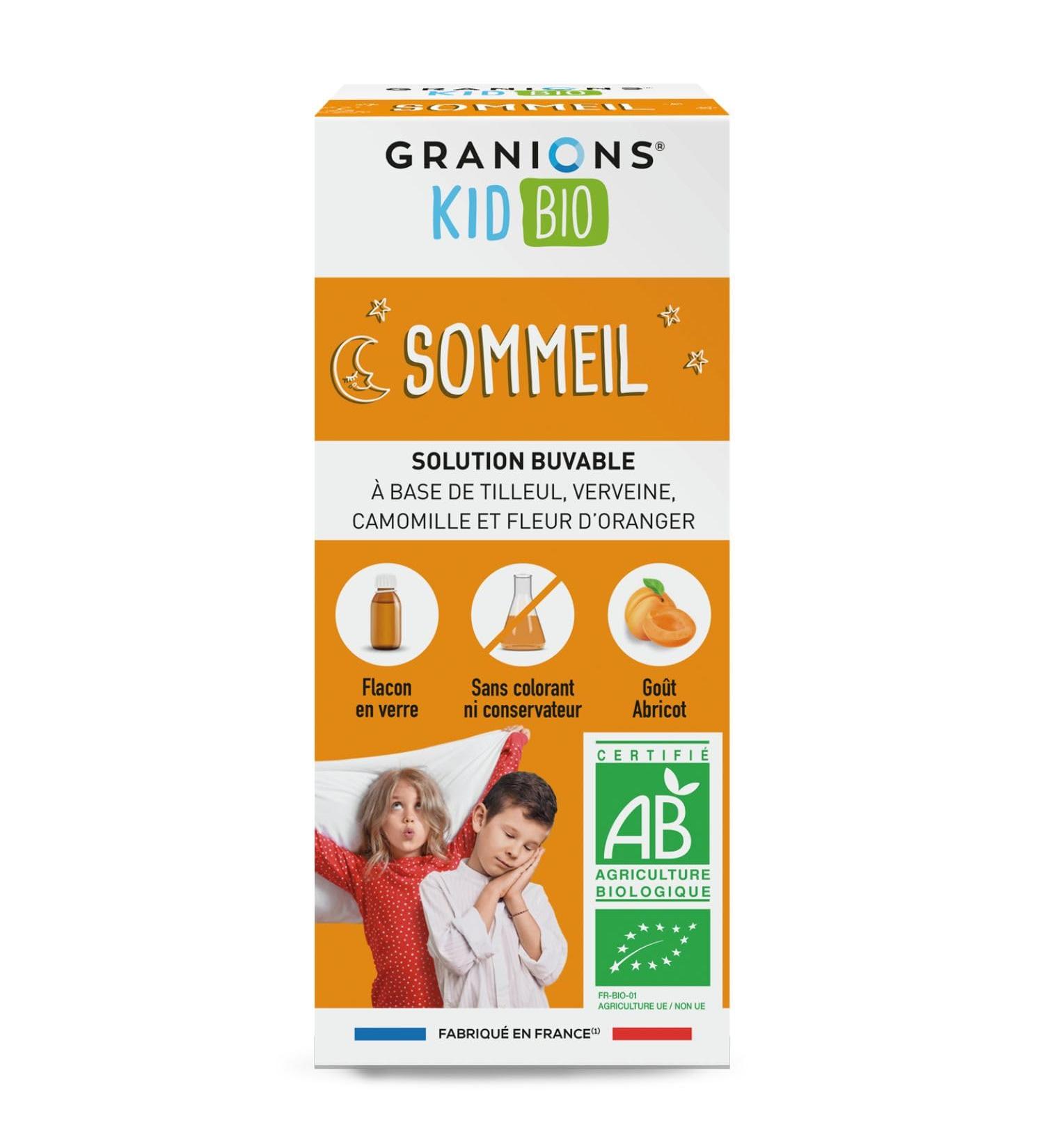 GRANIONS KID BIO - SIROP SOMMEIL ENFANT - Fabriqu en France - Certifi BIO - Go t Abricot - Formule naturelle base de sirop d'agave - D s 3 ans - Flacon 125 ml - Buy Online on GoSupps.com