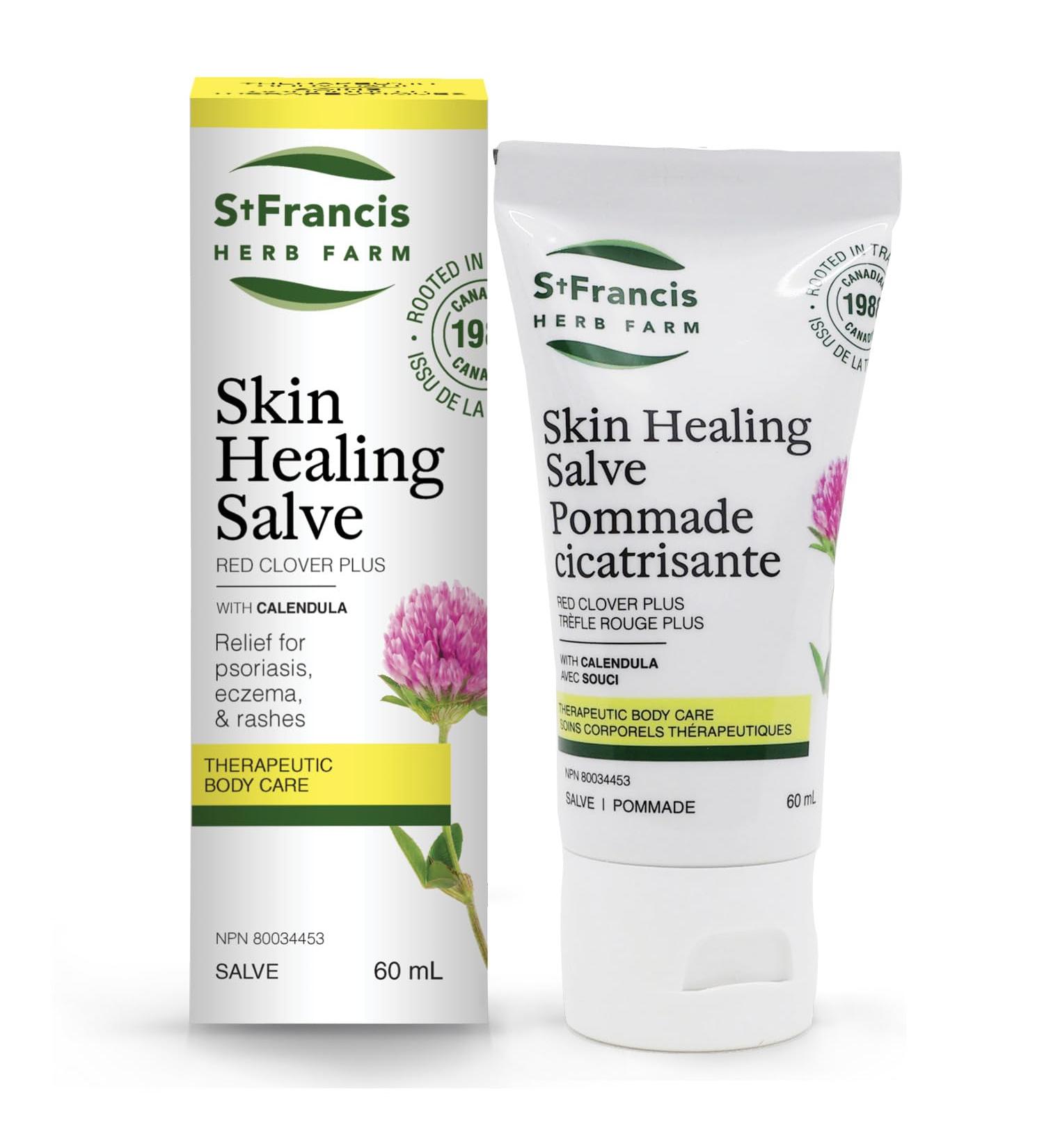 St. Francis Herb Farm Skin Healing Salve | 60 ml | Red Clover Plus Salve | Eczema and Psoriasis Remedy | Skincare Wound-healing | Anti-itch Salve | Made in Canada - Buy Online on GoSupps.com