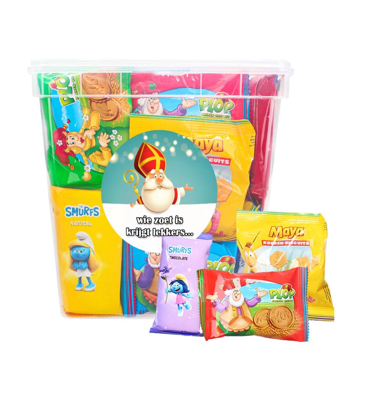 Vandeca Gnome Plop Maya the Bee and The Smurfs cookie assortment from Sinterklaas - gift from Sinterklaas - "Good things come to those who love them!" - children's cookies - 1000g
