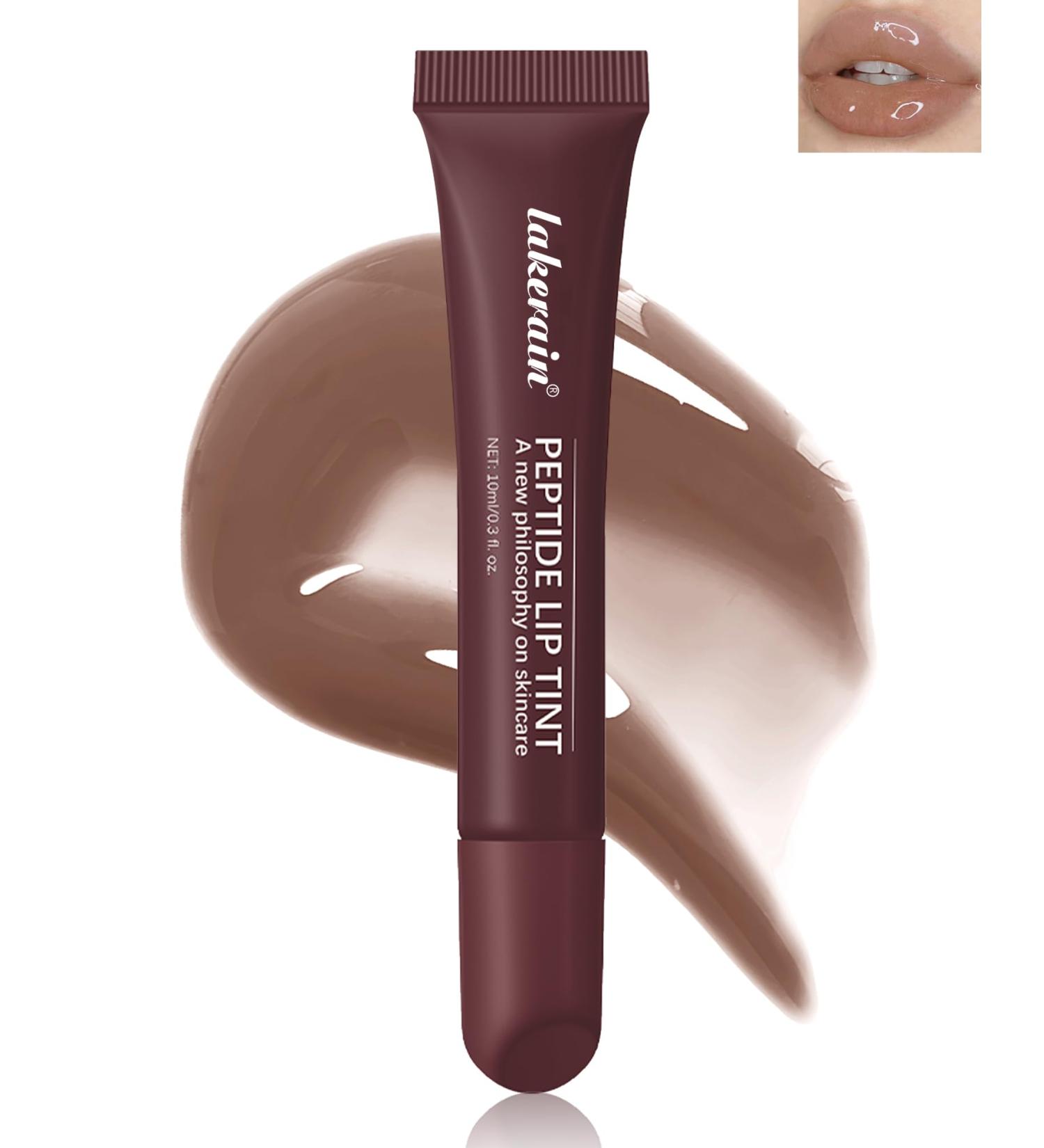 Tinted Lip Balm-1Pcs Brown Peptide Hydrating Lip Tint Moisturizer Jelly Lip Treatment Balm Non-Stick Lip Care Glow Reviver Lip Oil Yummy Glowy Lip Gloss Christmas Makeup Gift for Women-03 #03 Rich Brown - Buy Online on GoSupps.com