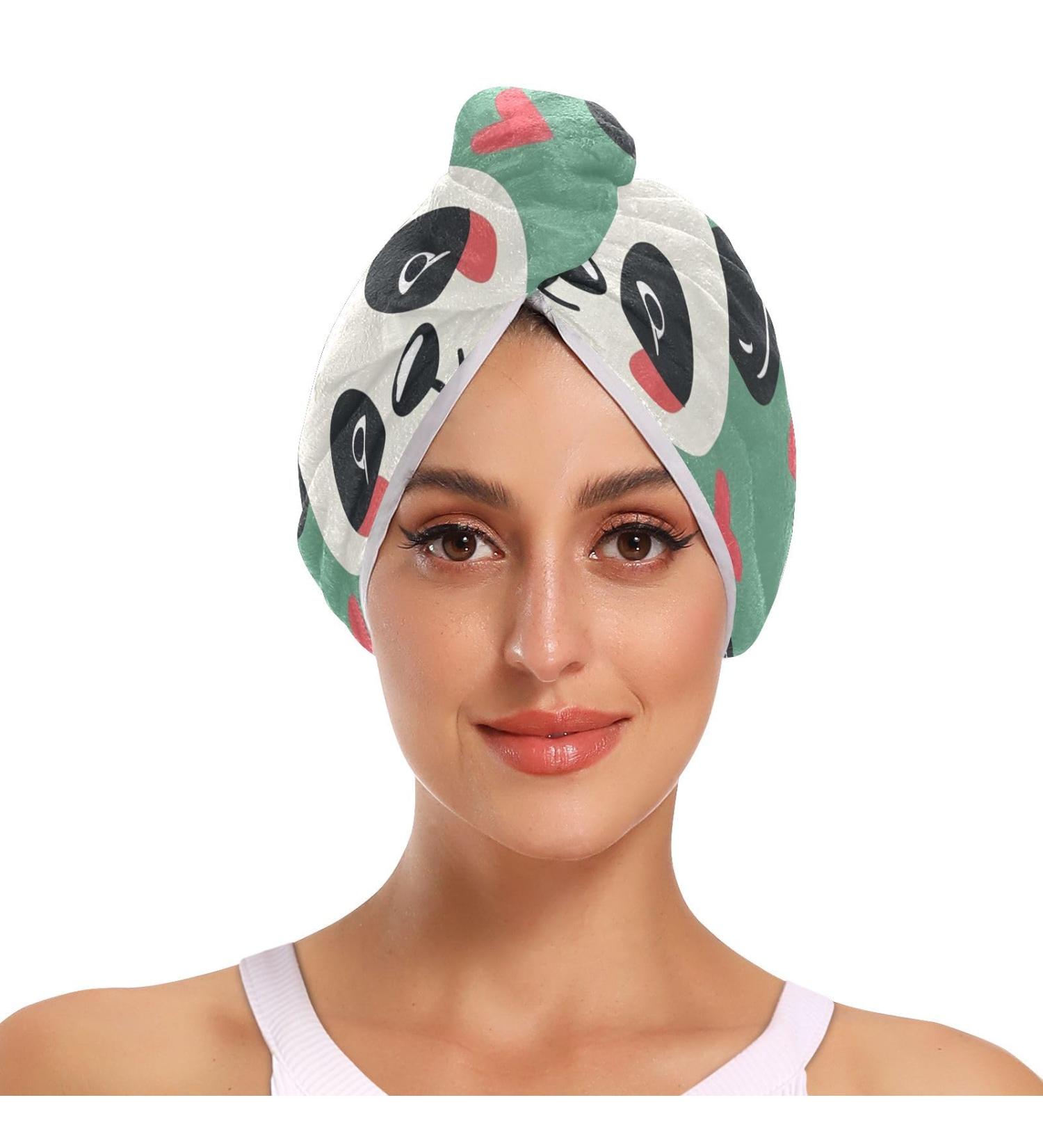 Shop Panda Heart Green Hair Towel 2 Pack | Super Absorbent Quick Dry Hair Turbans for Women & Girls - Buy Online on GoSupps.com