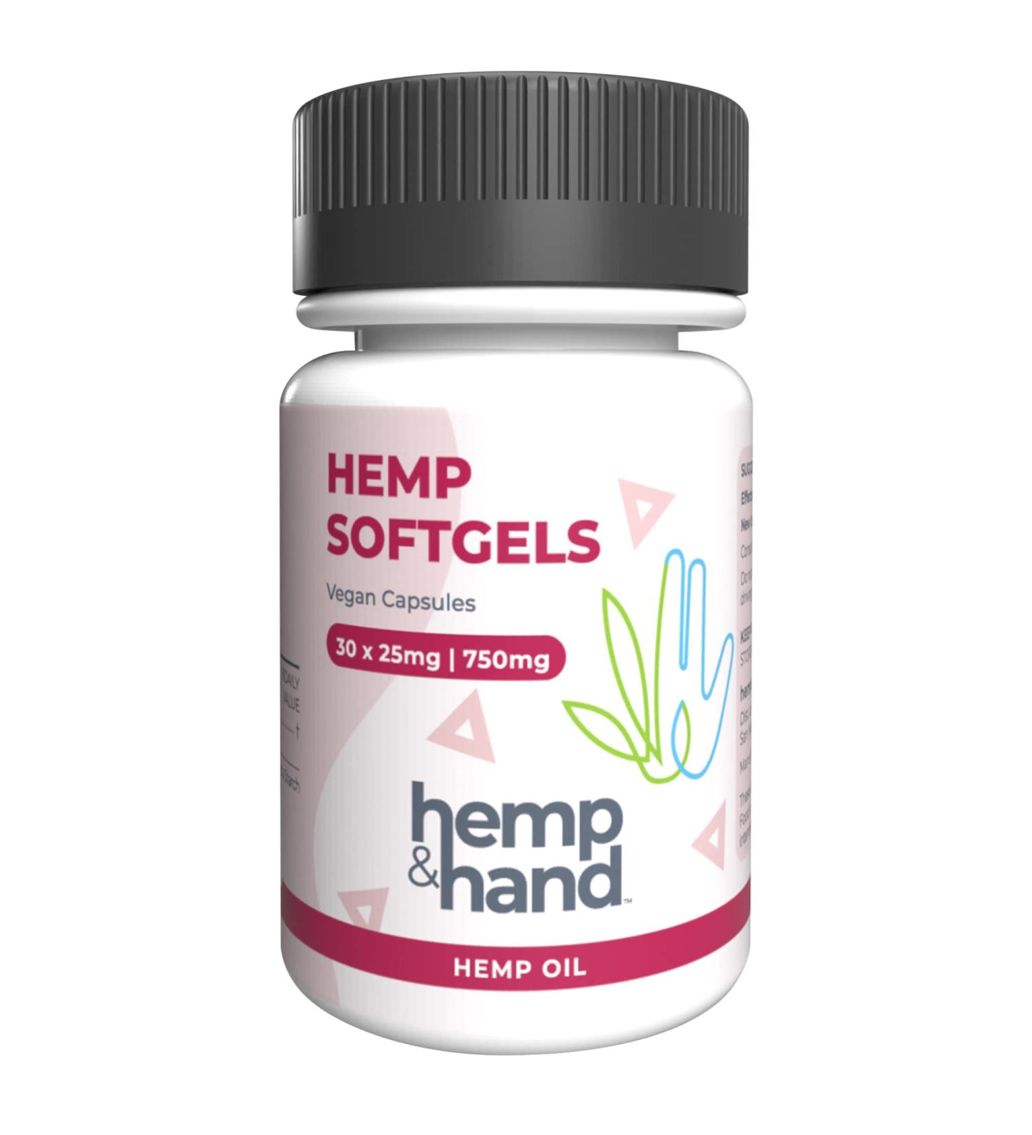 Hemp Softgels 750mg - Max Strength for Adults - Chill Inflammation Natural Pain Restful Sleep - by Hemp and Hand (25mg Softgel) - Buy Online on GoSupps.com