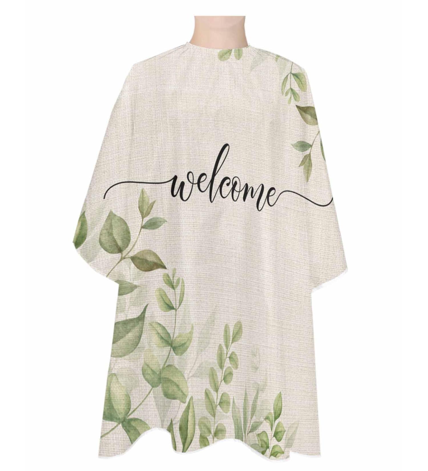 Fall Green Eucalyptus Barber Cape - Adjustable Hair Cutting Cape for Men Women & Kids | Vintage Botanical Design | 55x63 Inch Light Beige & Grass Green - Buy Online on GoSupps.com