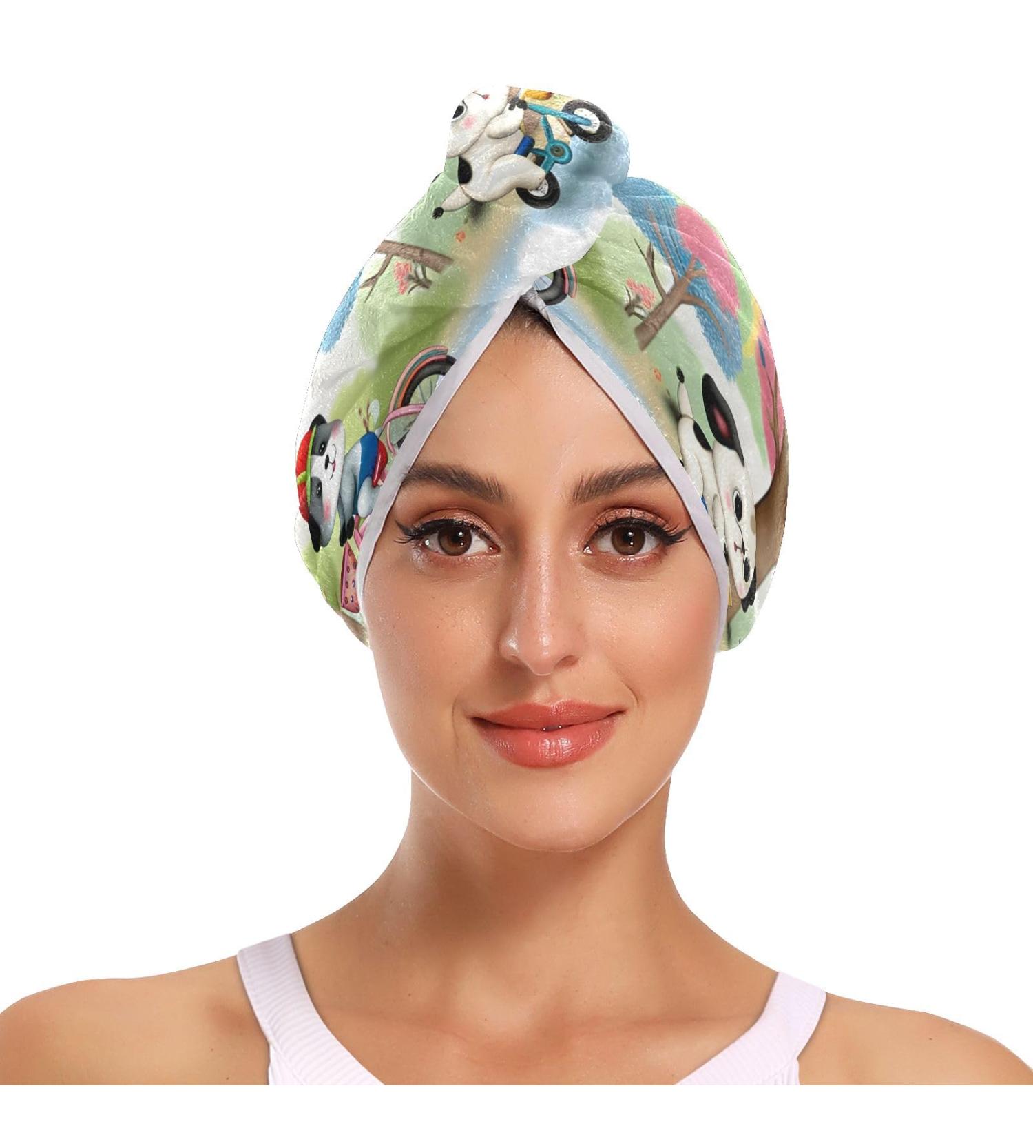 Cute Animal Bicycle Hair Towels | Super Absorbent Quick Dry Turbans 2 Pack for Women & Girls - Buy Online on GoSupps.com
