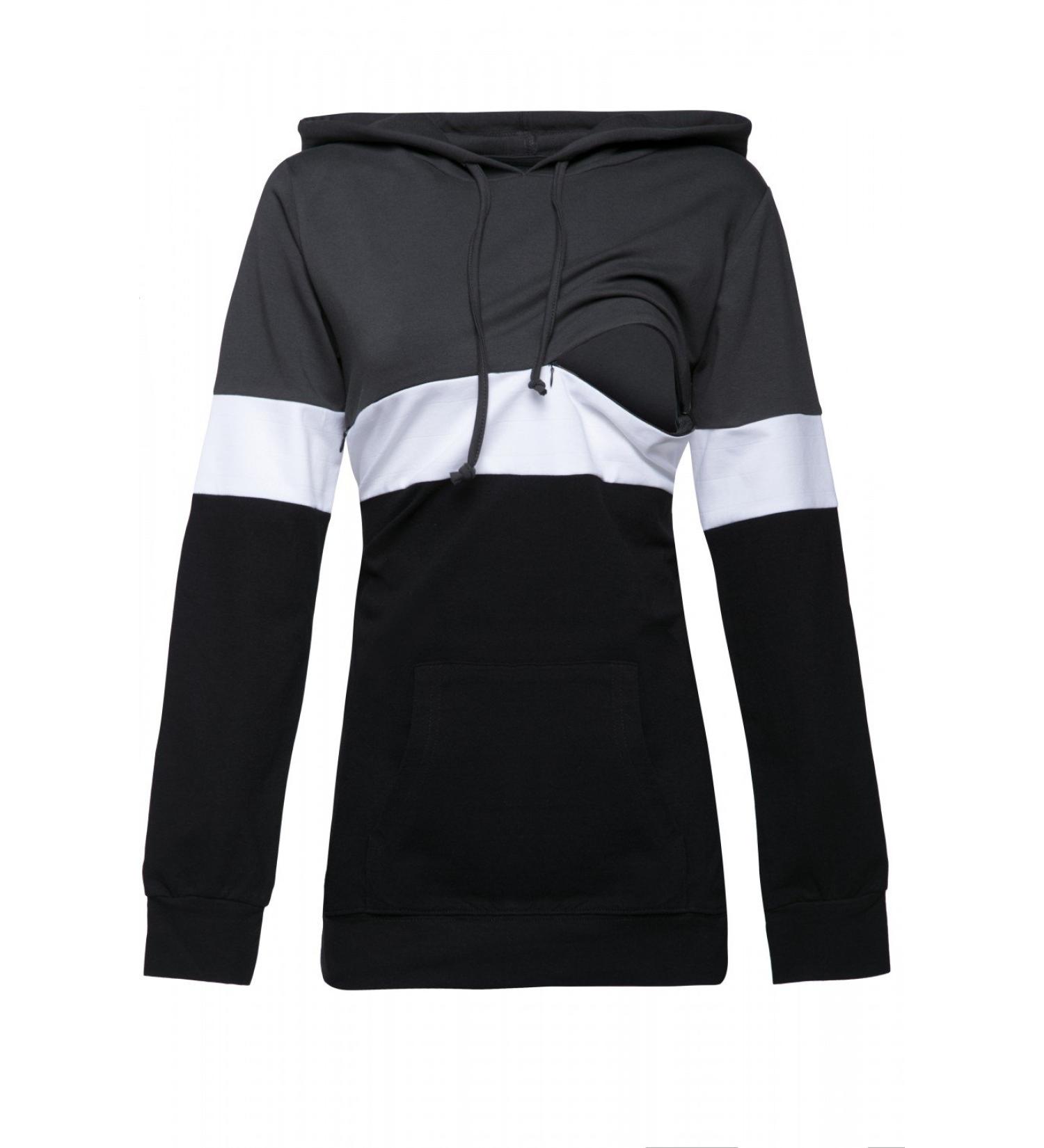 HAPPY MAMA Women's Nursing Hoodie 503p - Graphite/Off White/Black | Maternity Breastfeeding Top - Buy Online on GoSupps.com