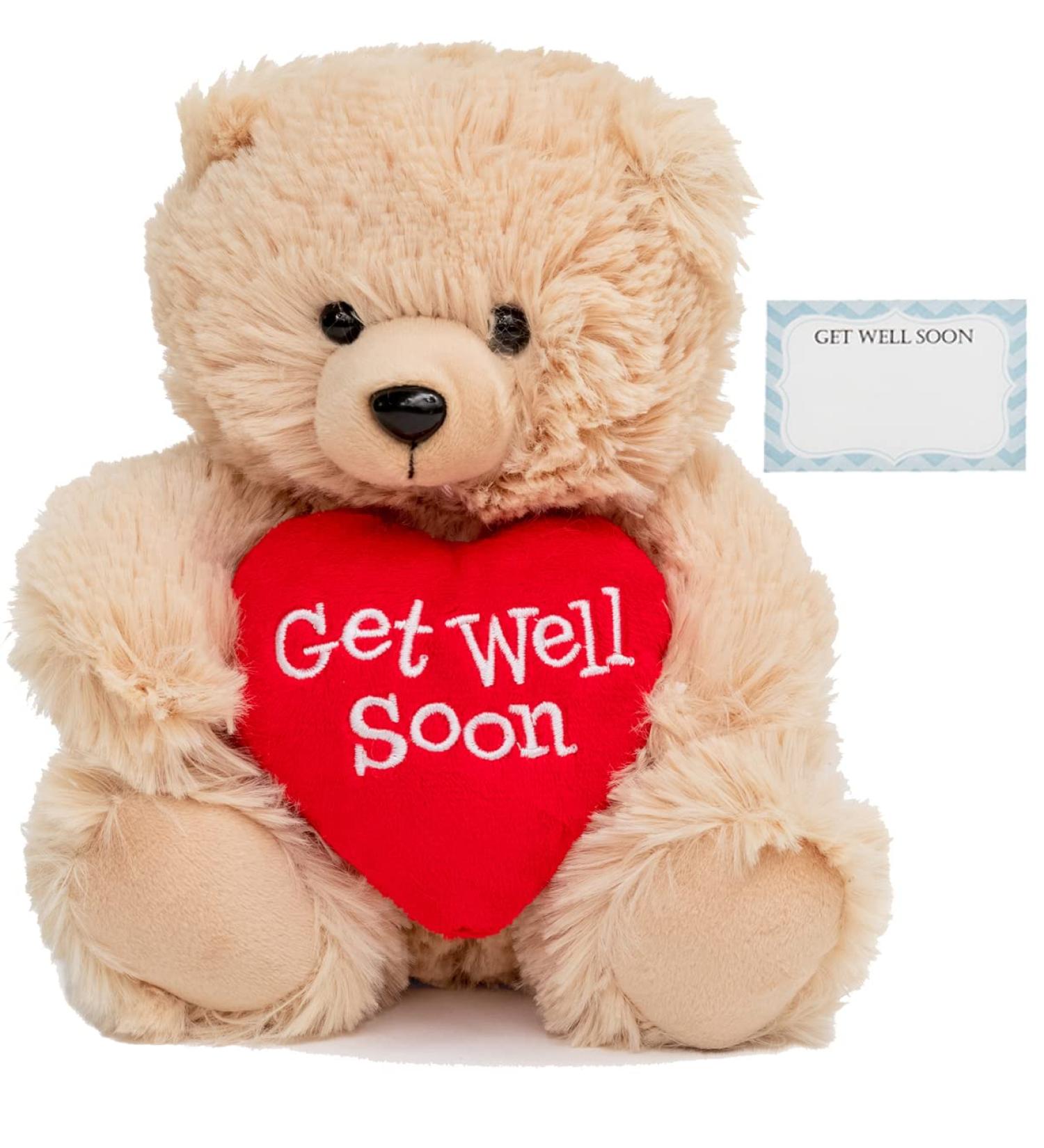 Feel Better Teddy Bear with Red Heart | Get Well Soon Gifts for Men, Women & Kids | Stuffed Animal Bear with Get Well Soon Card - Buy Online on GoSupps.com