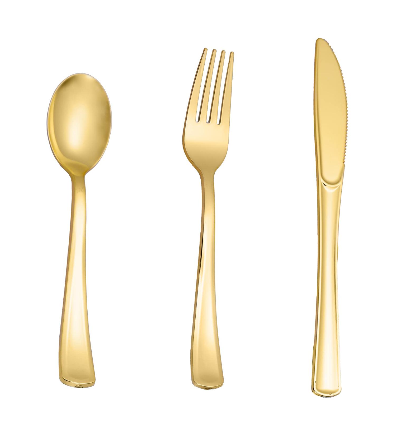 N9R 500PCS Gold Plastic Silverware Set - Disposable Gold Cutlery for Party, Wedding - 200 Forks, 150 Spoons, 150 Knives - Gold Utensils - 500 Pack - Buy Online on GoSupps.com