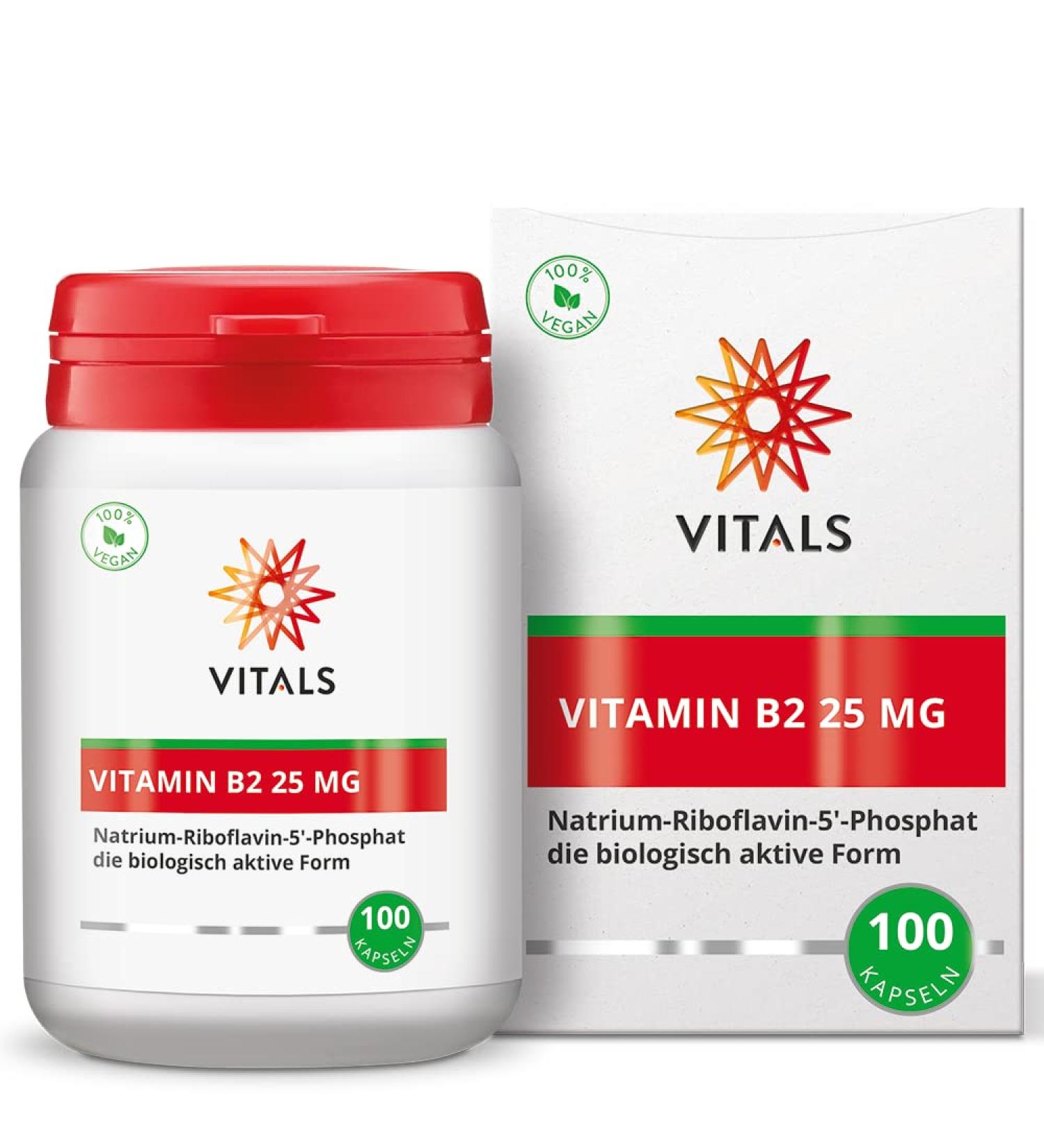 Buy Vitals Vitamin B2 25 mg - 100 Capsules | Sodium Riboflavin-5-Phosphate | High Dose & Pure Form | International Shipping - Buy Online on GoSupps.com