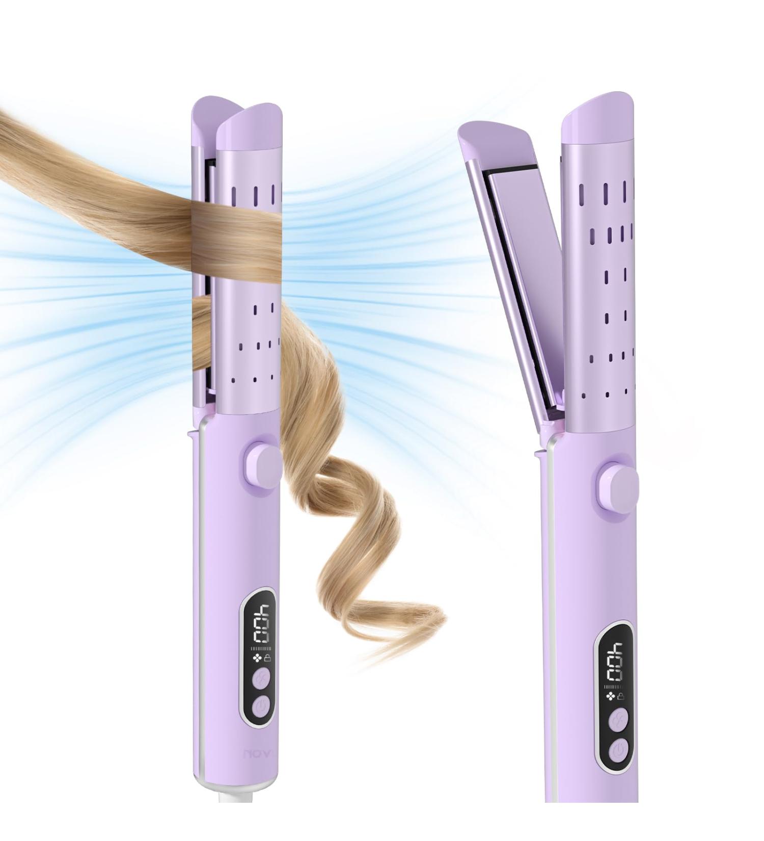 NOVUS Airflow Curling Iron 2-in-1 - Ceramic Flat Iron & Curling Wand with 360 Cool Air Anti-Scald 4 Temp Settings Auto Shutdown - Perfect for Lasting Curls on All Hair Types - Purple - Buy Online on GoSupps.com