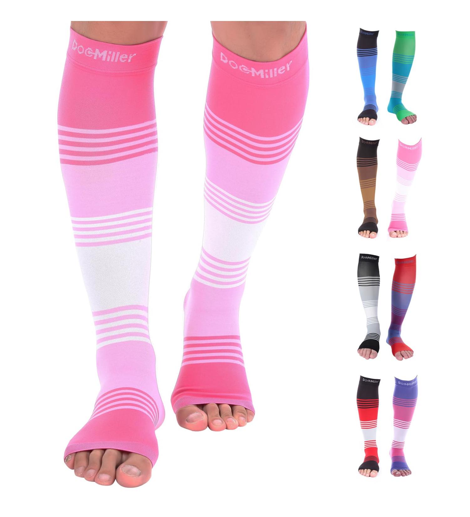 Doc Miller Premium Waden Compression Cuff - 20-30 mmHg Calf Support for Sports & Recovery | Stylish Open Toe Design in Pink & White (XXL) - Buy Online on GoSupps.com