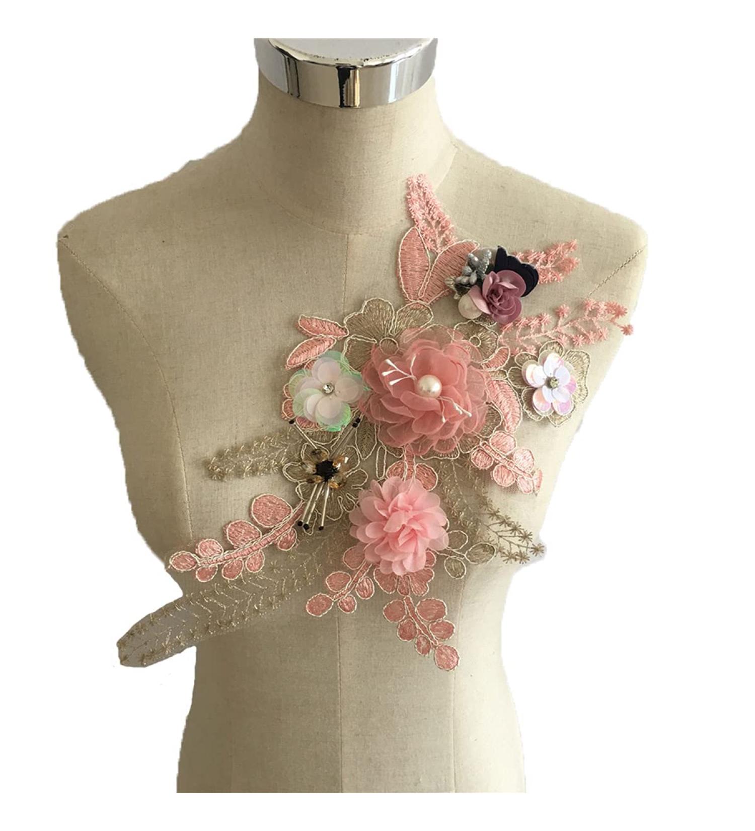 3D Beaded Pearl Flower Lace Applique | Floral Embroidered Patch for Wedding Dress | Handmade Sewing Tool - Buy Online on GoSupps.com