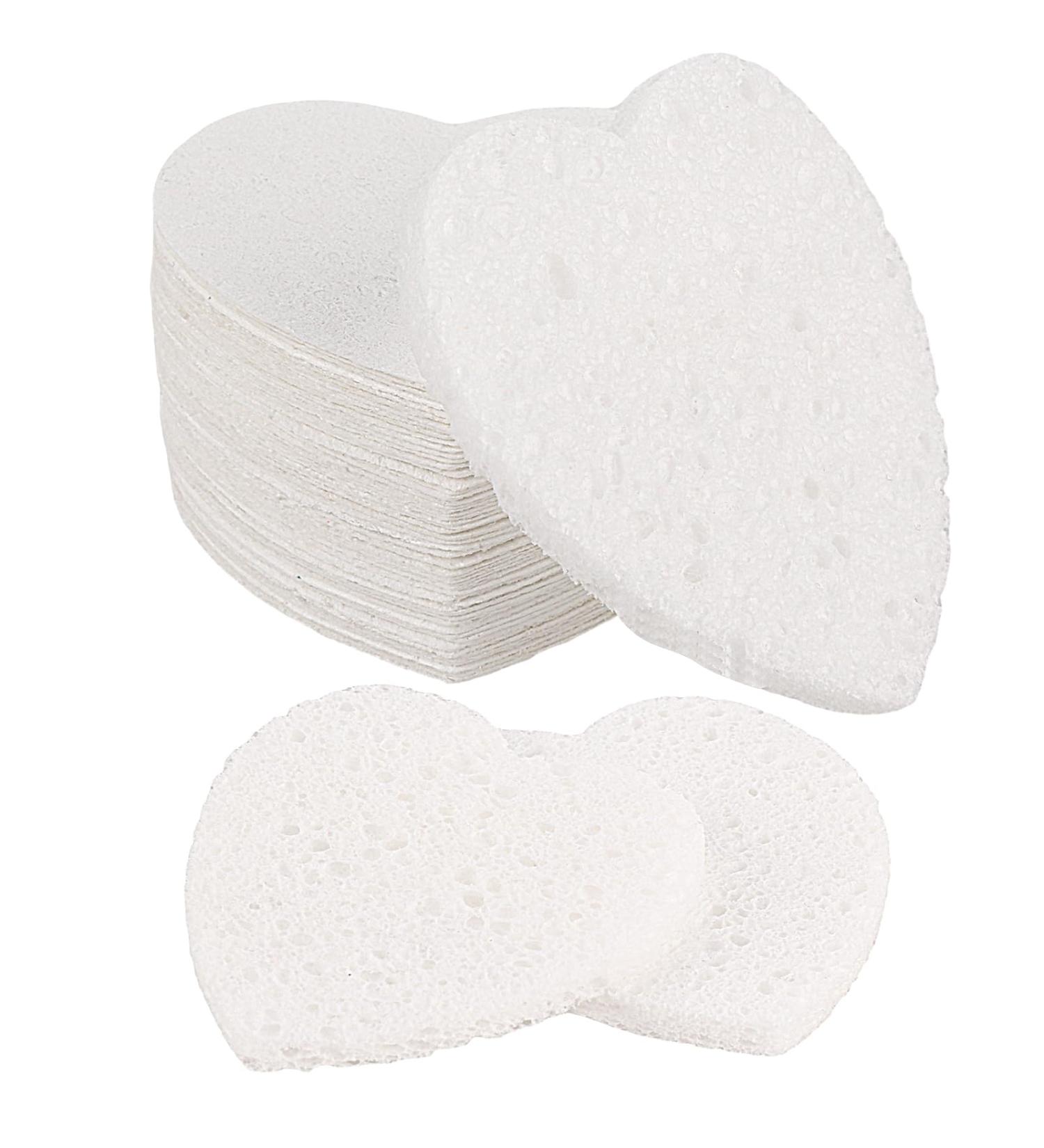 60 White Compressed Heart Makeup Sponges - Reusable Face Cleaning & Peeling Sponges for Deep Cleaning & Makeup Removal - Buy Online on GoSupps.com
