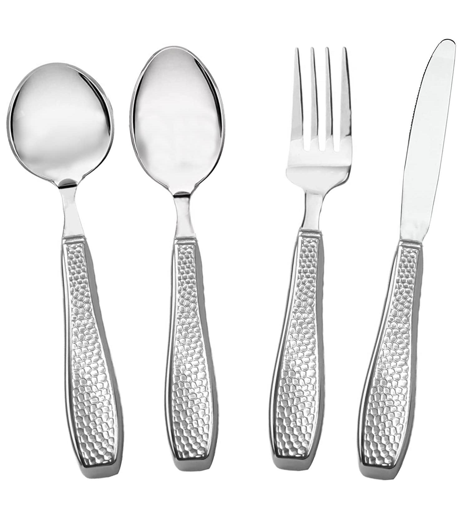 KIRIMON Non-Slip Weighted Utensils for Hand Tremors - Stainless Steel Weighted Utensil Set for Arthritis, Elderly, Parkinson's - 4 Piece Adaptive Eating Set - Buy Online on GoSupps.com