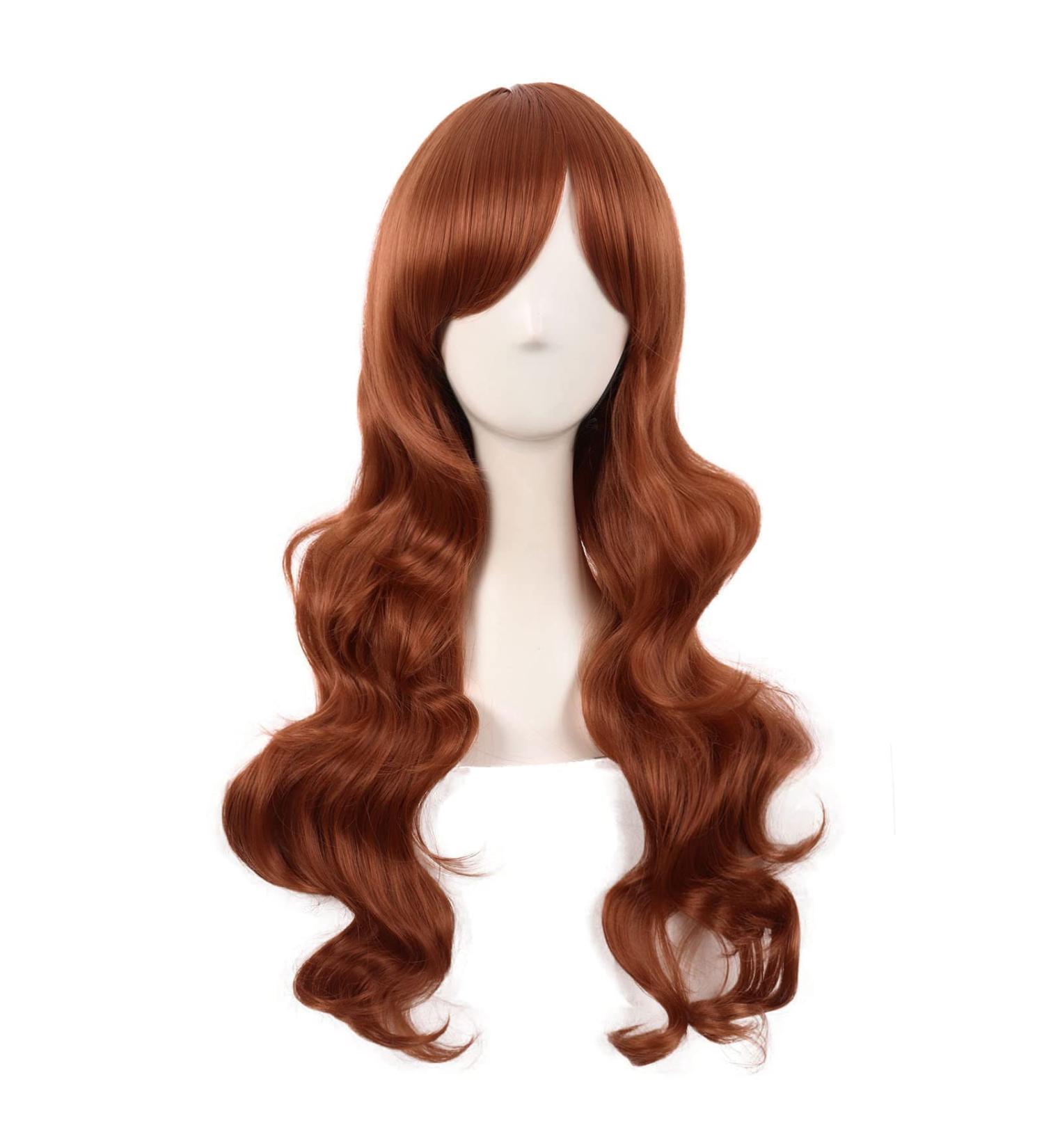 MapofBeauty 28-Inch Ginger Orange Wavy Wig with Side Part Bangs - Long Curly Hair for Women - International Shipping Available - Buy Online on GoSupps.com