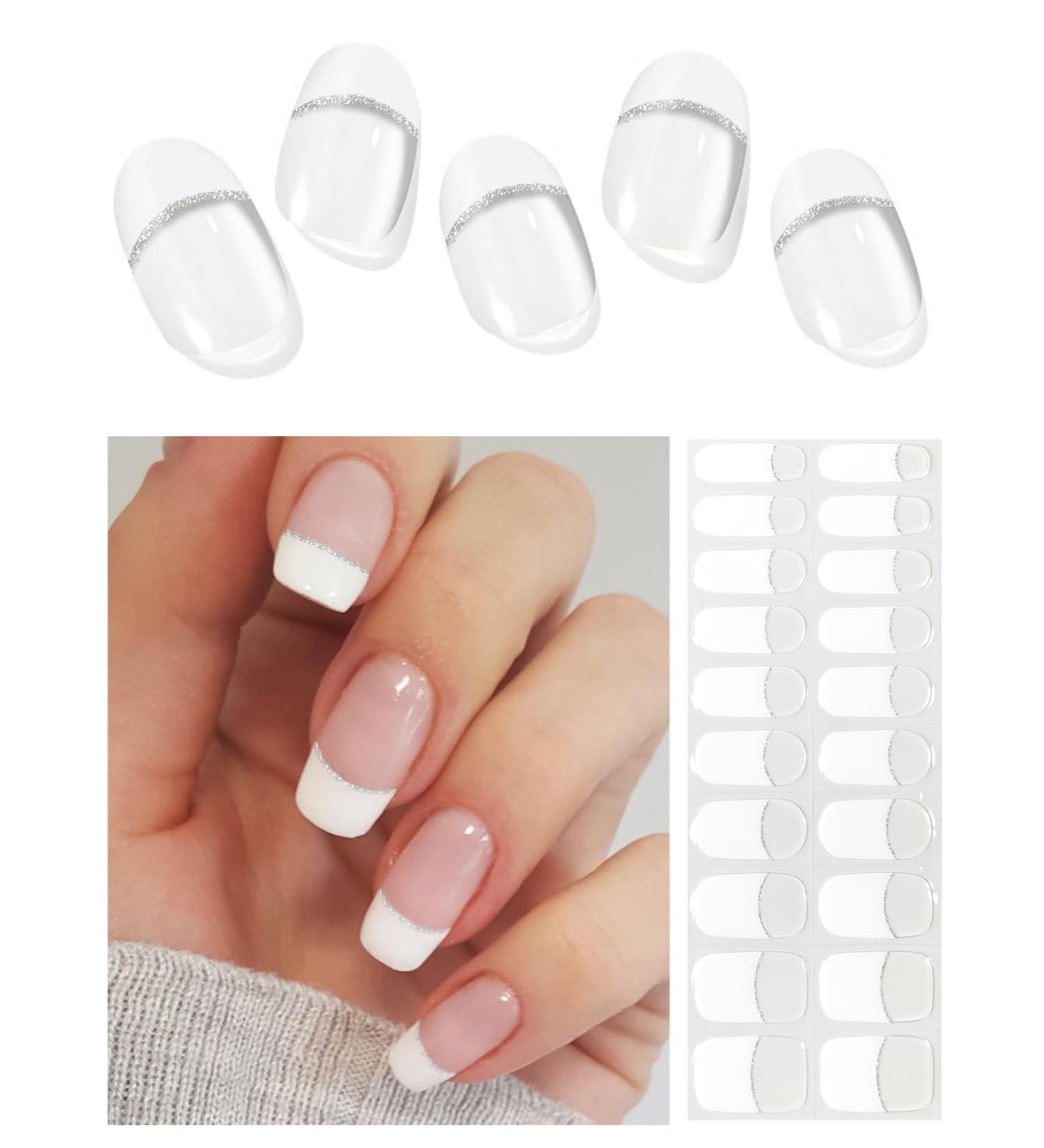 Buy Semi Cured Gel Nail Strips - 20 PCS White Tip Clear Base | UV Required Salon Quality Gel Nail Wraps Easy to Use - Buy Online on GoSupps.com