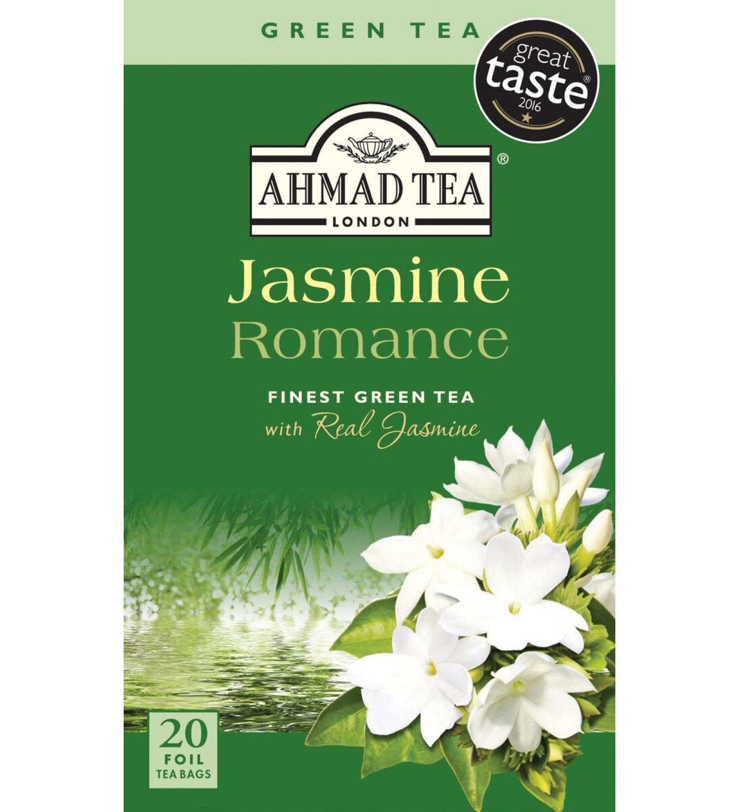 Ahmad Tea Jasmine Romance Green Tea with Jasmine Flowers - 20 Tea Bags (2g) - Ribbon Tea Bags - Pack of 1 - Buy Online on GoSupps.com