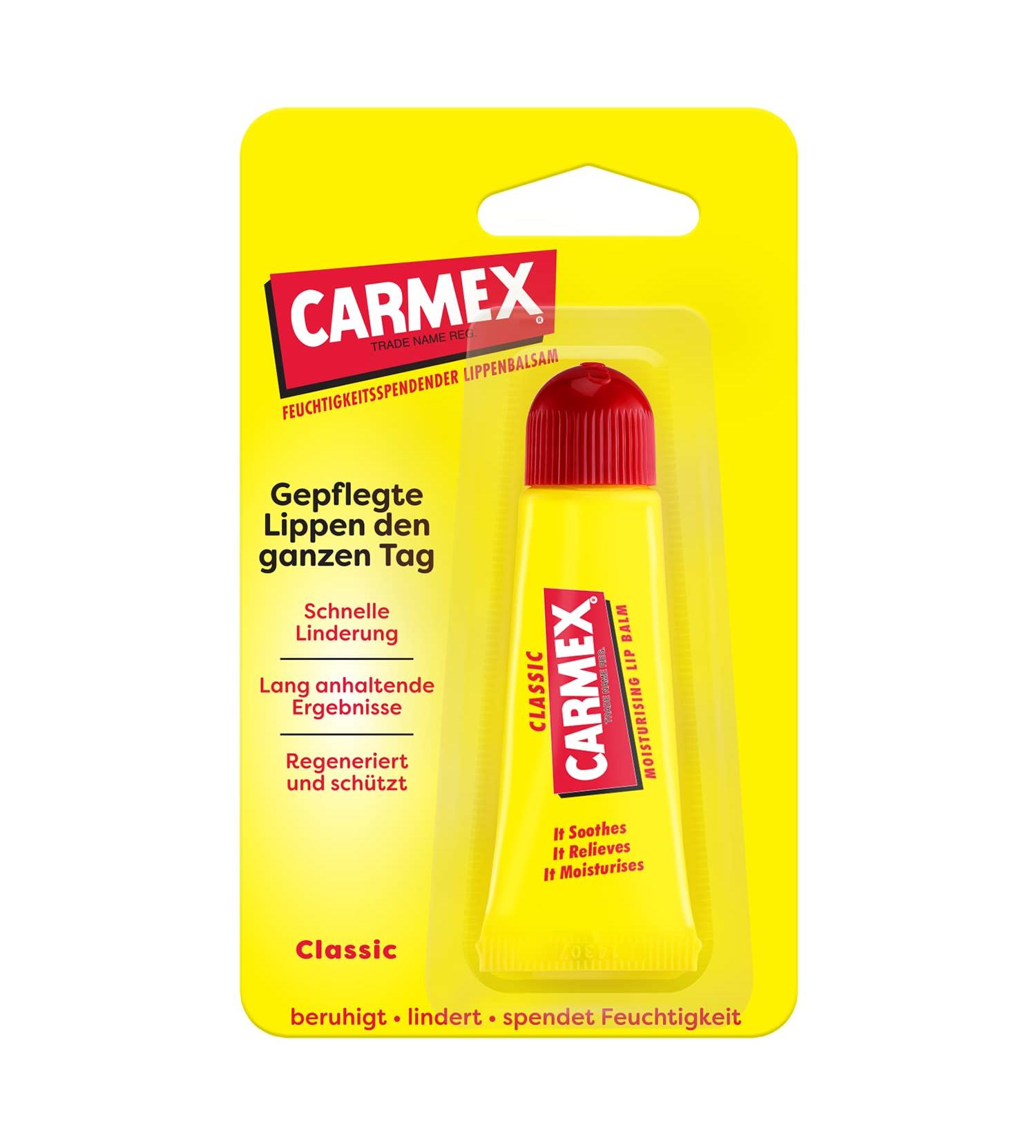 Carmex Classic Lip Balm - Original Medical Moisturizer for Dry Cracked Lips | Protective & Soothing | International Shipping Available - Buy Online on GoSupps.com