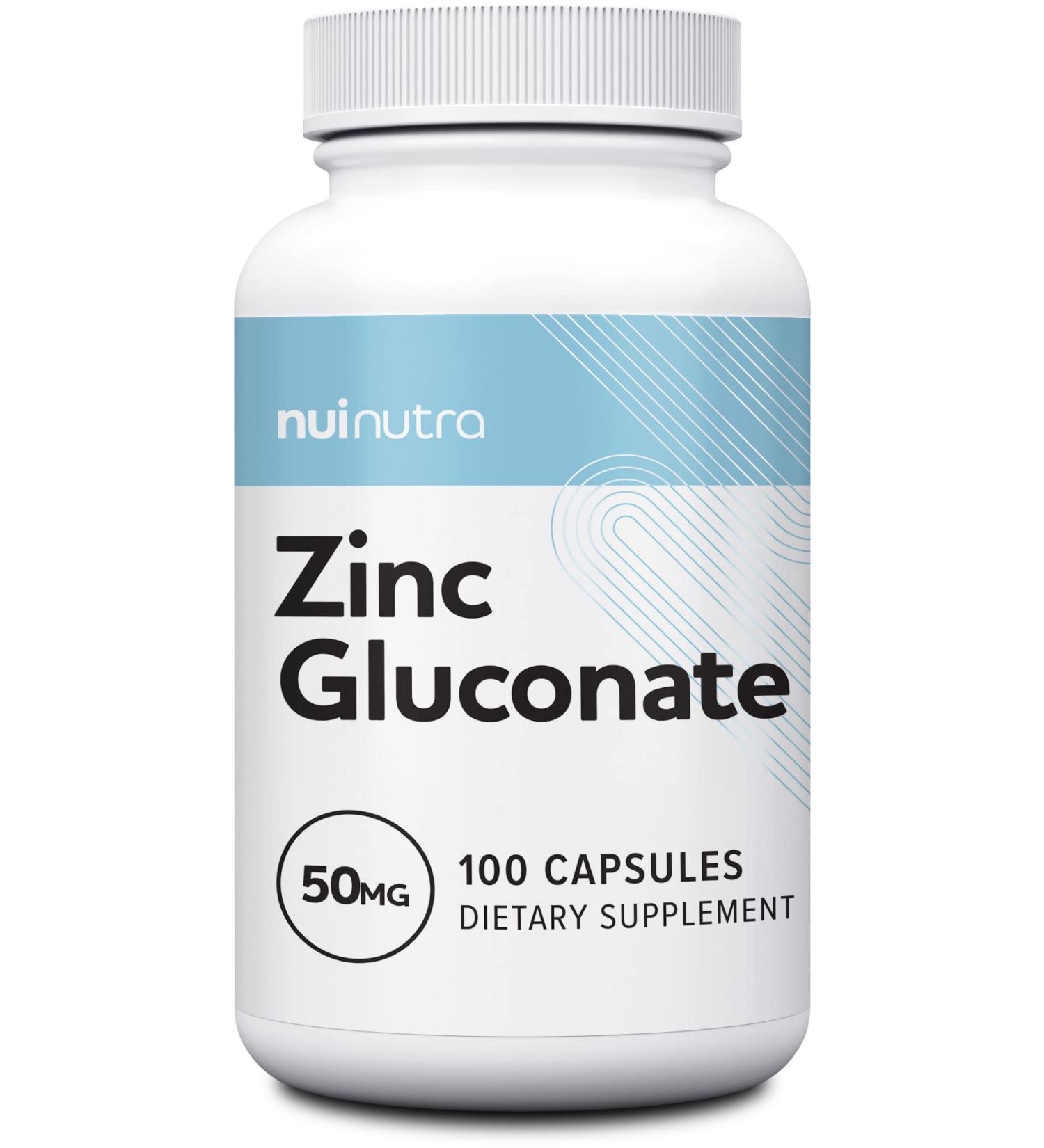 Nui Nutra Zinc Gluconate Supplement 50mg - 100 Capsules | Premium Quality - Buy Online on GoSupps.com