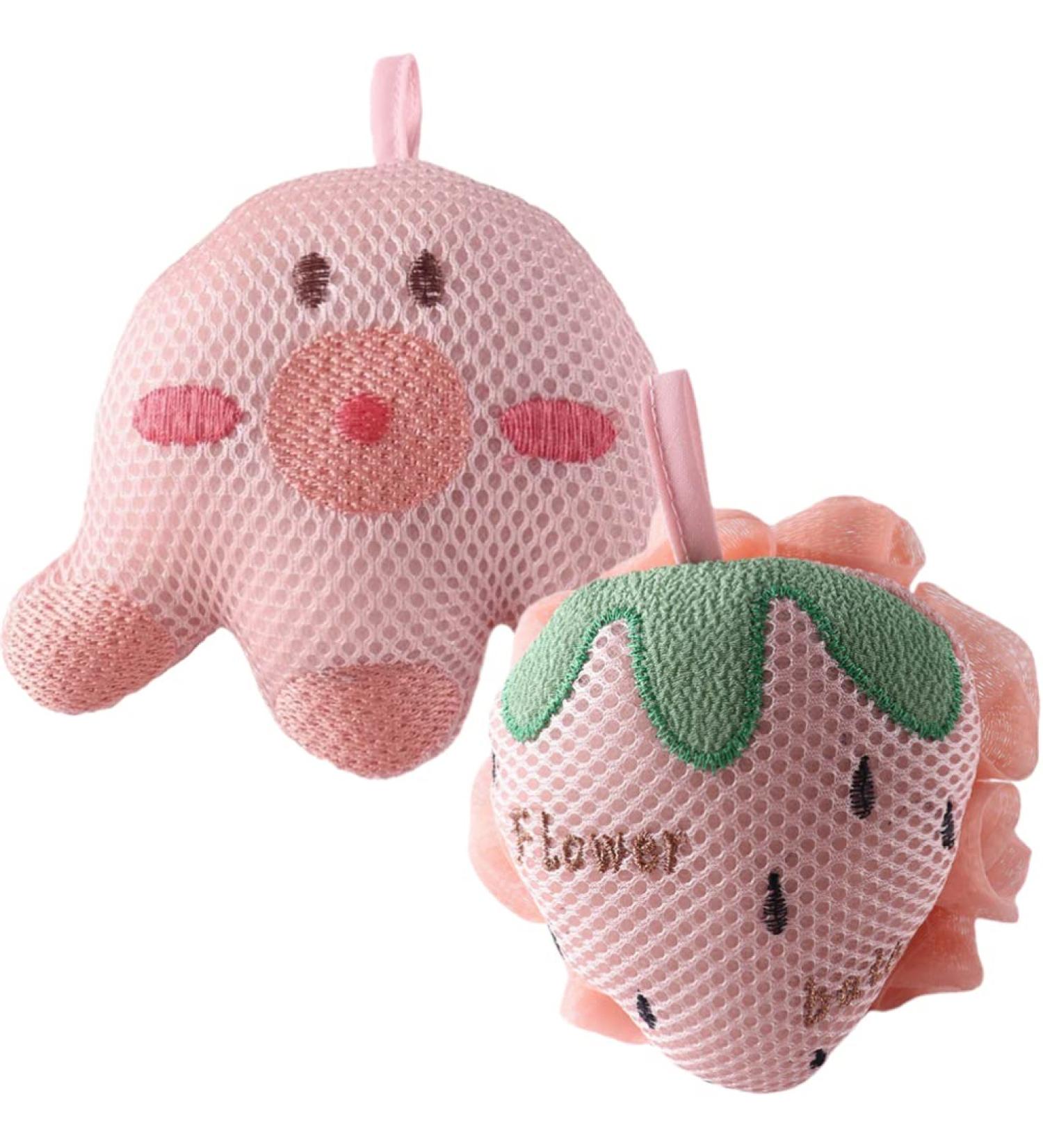FOMIYES 2pcs Cartoon Bath Balls - Kids & Men Loofah Shower Puff | Soft Polyester & Cotton Sponge Fun Animal Design - Buy Online on GoSupps.com