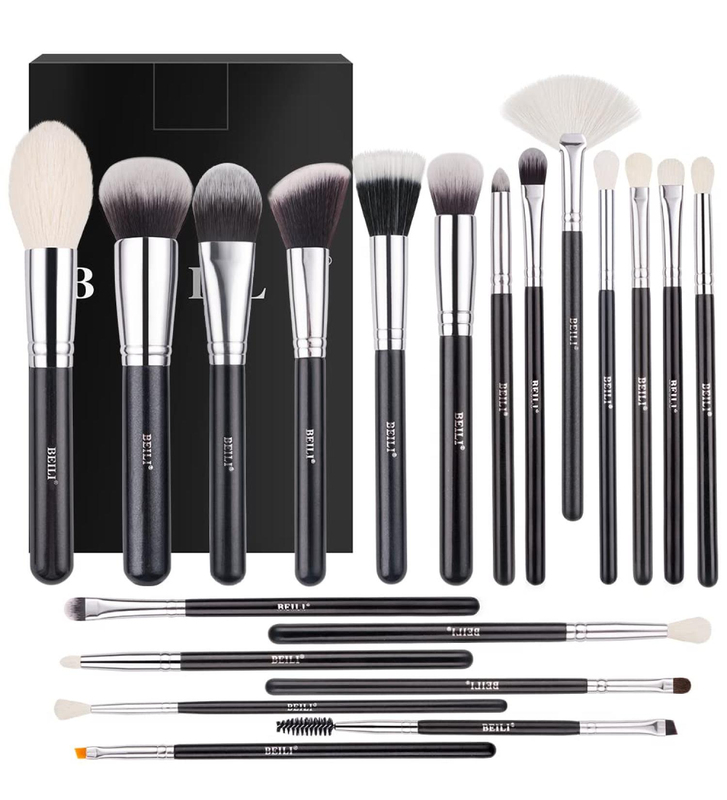 BEILI 20pcs Makeup Brush Set - Natural Goat Hair & Premium Synthetic Kabuki Brushes for Foundation, Powder, Contour, Eyeshadows, Eyebrows, and Eyeliner - Black - Buy Online on GoSupps.com
