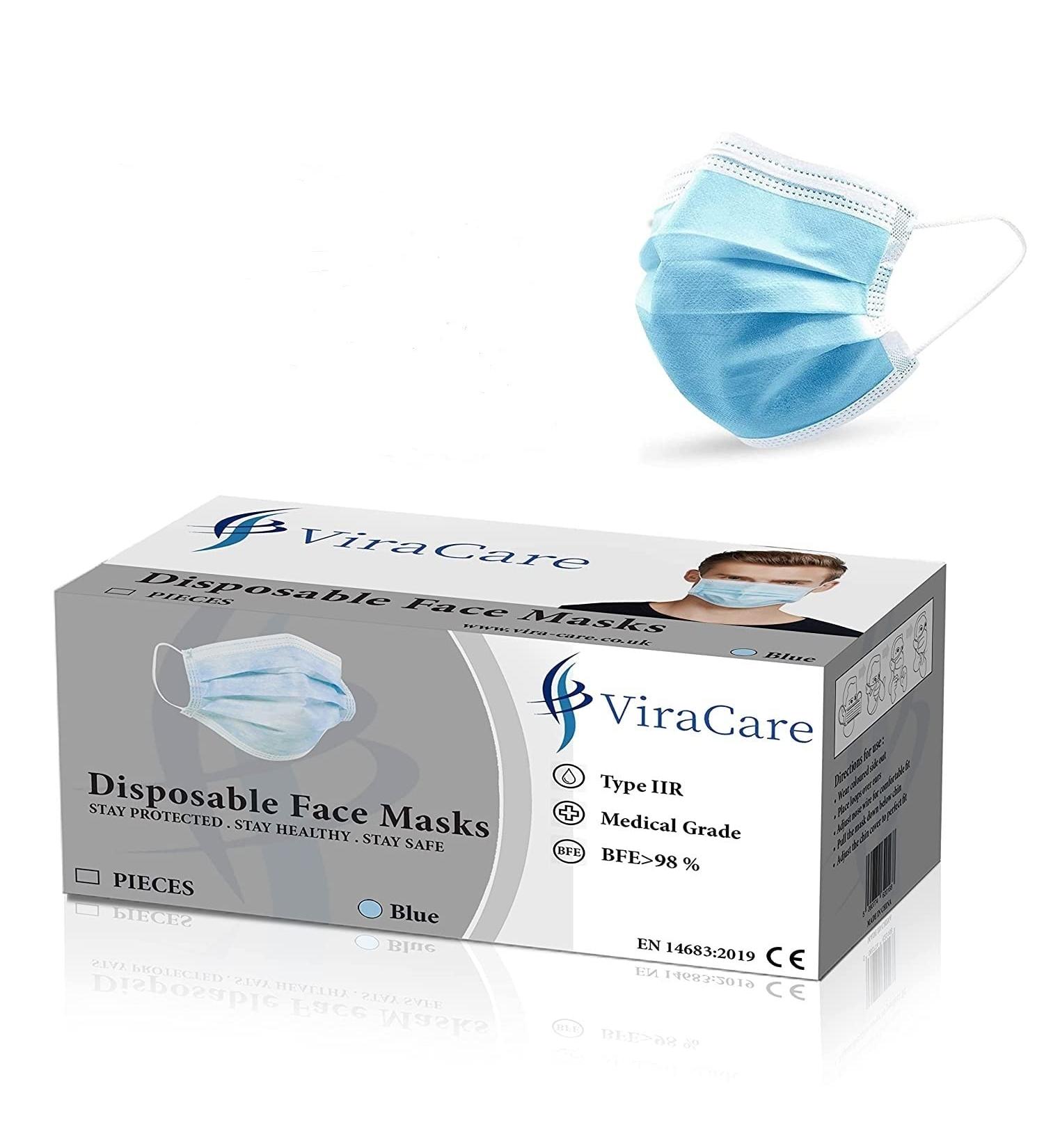 ViraCare 3 Ply Medical Surgical Face Mask Type IIR - 50 Pack | Fluid Resistant, Ear Loop | UK Stock - Buy Online on GoSupps.com