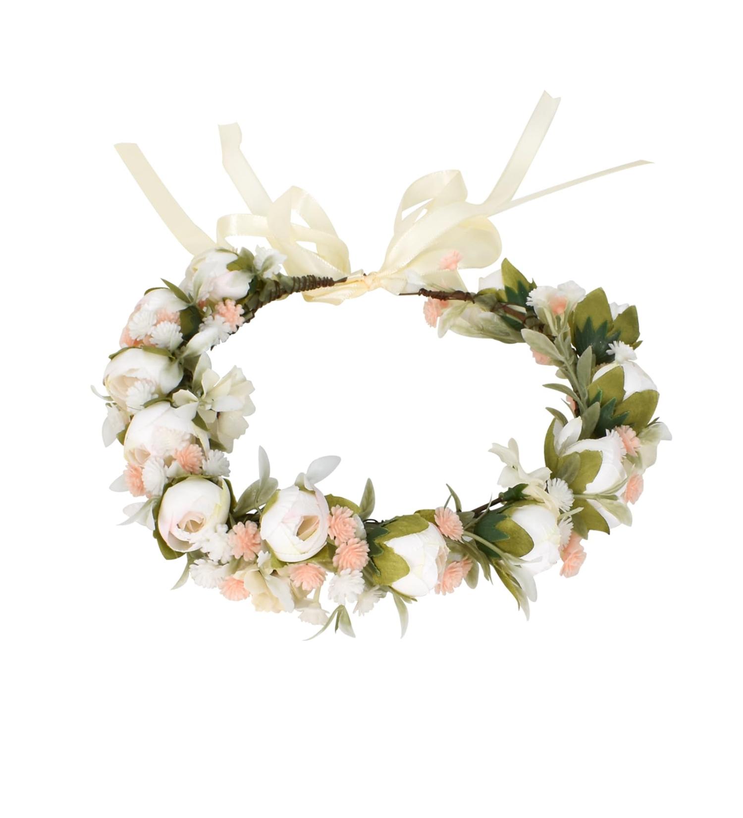 Flower Crown Headbands Boho Floral Headband Wreath Flower Headbands for Women Girls Floral Headband for Women Girl Wedding Ceremony Party Festival - White - Buy Online on GoSupps.com