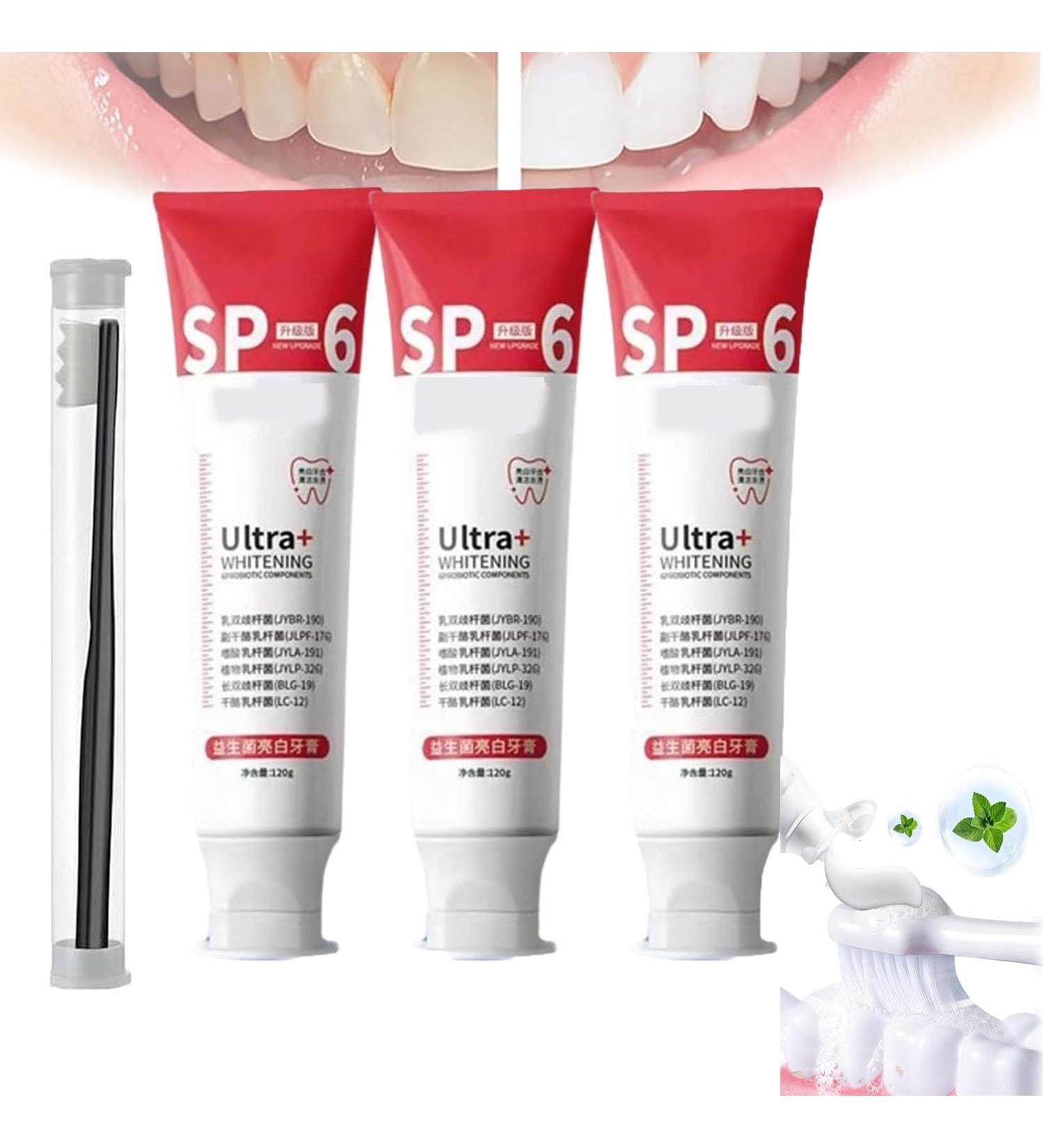 SP-6 Toothpaste - Whitening & Stain Removal Probiotic Brightening Deep Cleaning Care for Healthy Teeth & Gums (3 PCs) - Buy Online on GoSupps.com
