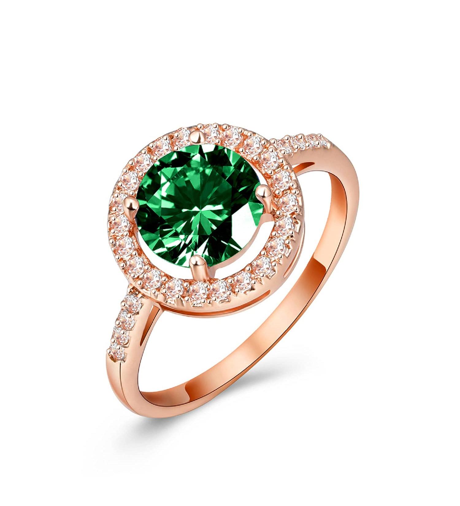 XINQI 14K Gold Natural Emerald CZ Ring for Women - Size 7 | Engagement Wedding Band - Buy Online on GoSupps.com