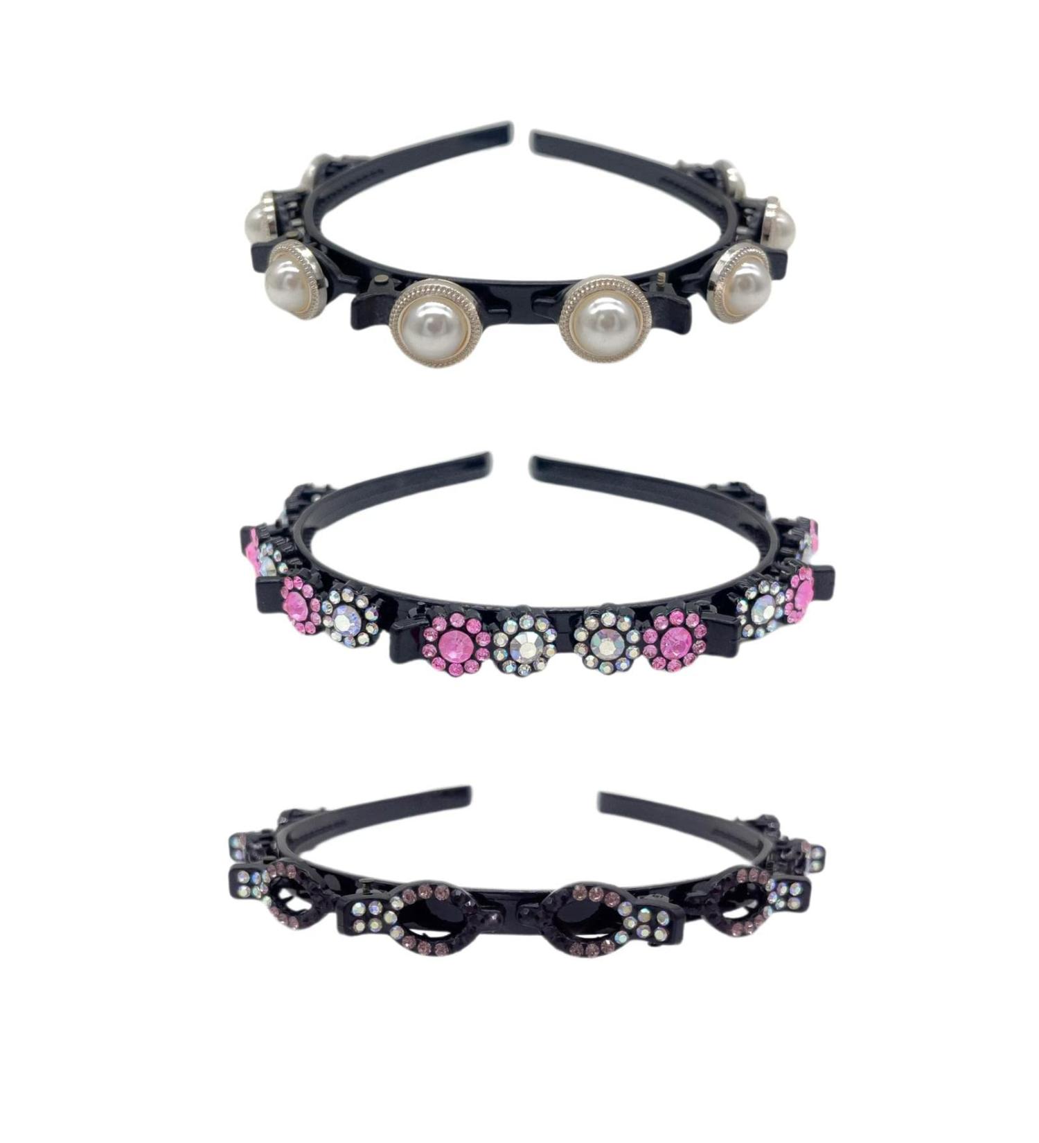 Double-Layered Headbands with Clip - Imitation Diamonds and Pearl | BeautyHair - Buy Online on GoSupps.com