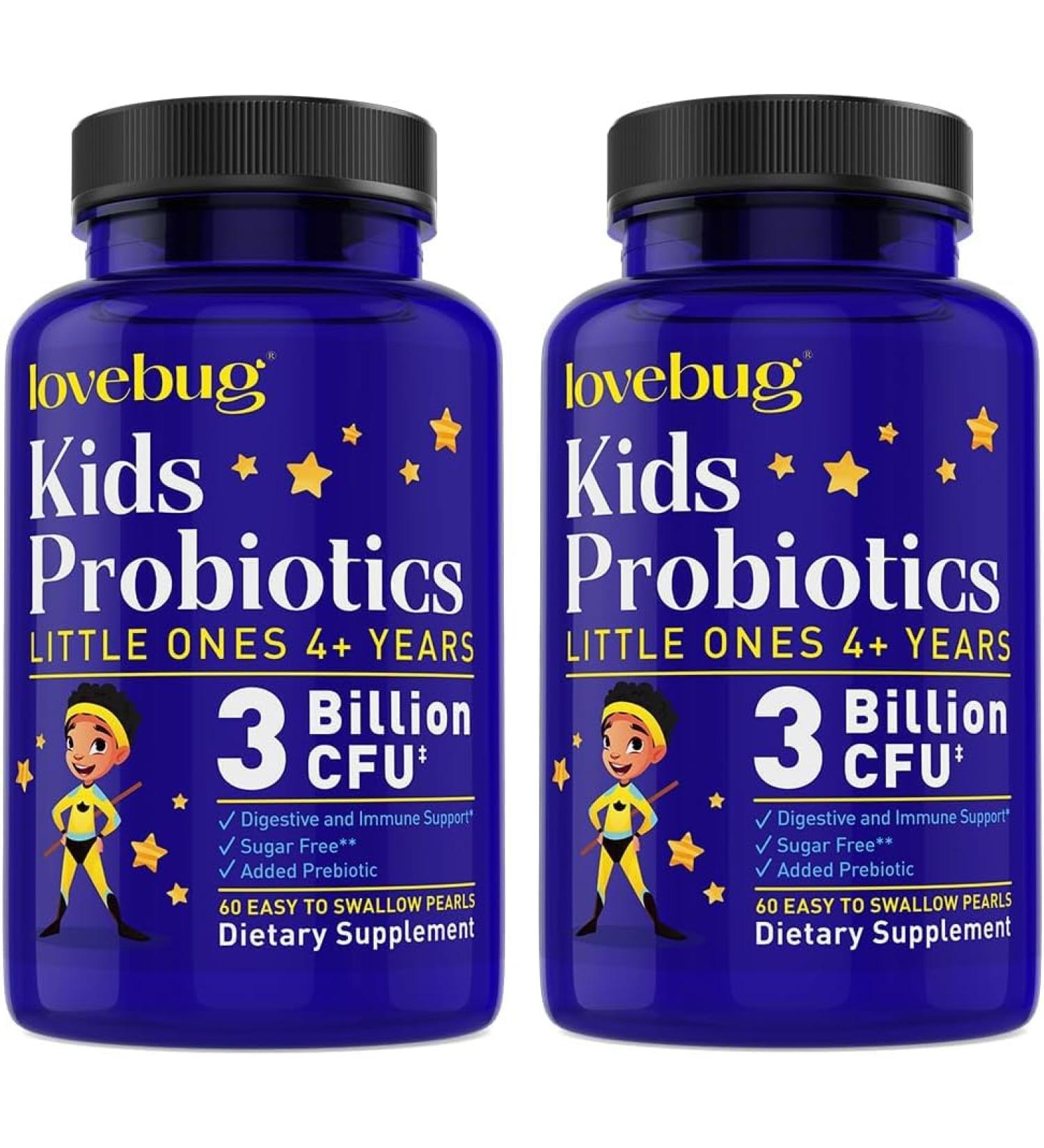 LOVEBUG Probiotics for Kids - Kids Probiotic Chewables with Prebiotics for Aged 4+ Daily Children s Gut Health Constipation Digestive & Immune Support Supplement Sugar-Free 120 Soft Pearls 60 Count (Pack of 2) - Buy Online on GoSupps.com