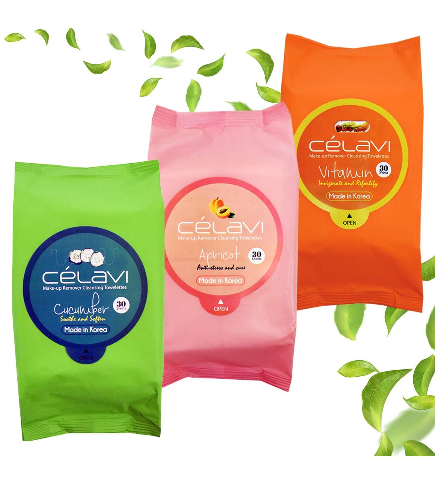 Celavi Makeup Removing Wipes 30 Count (3 Packs) - Apricot, Vitamin, Cucumber Infused - Buy Online on GoSupps.com