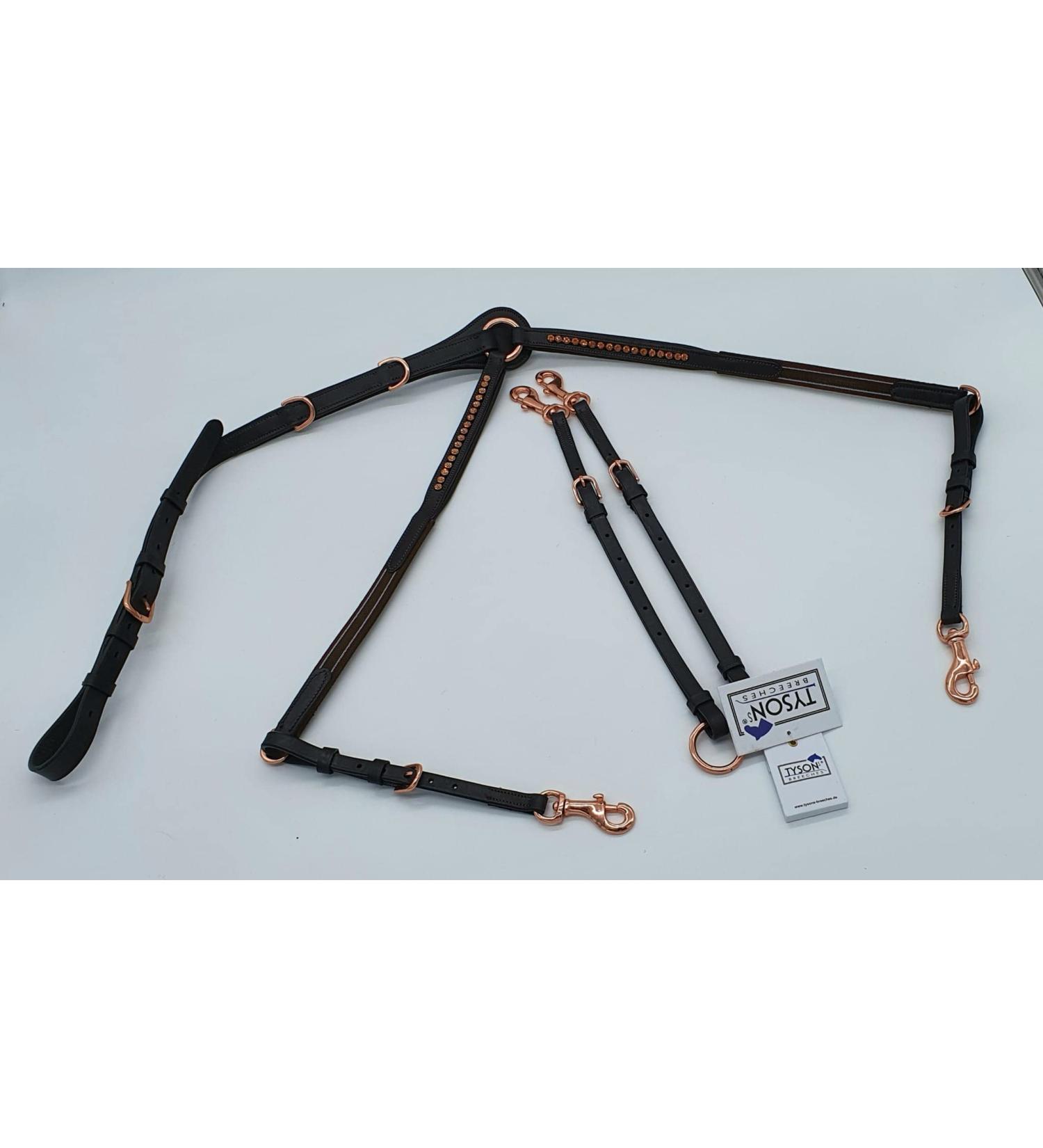 Shop Deister Brown Rose Gold Pink Leather Breastplate with Rhinestone Glitter Auxiliary Reins for Warmbloods - Premium eCommerce Store - Buy Online on GoSupps.com