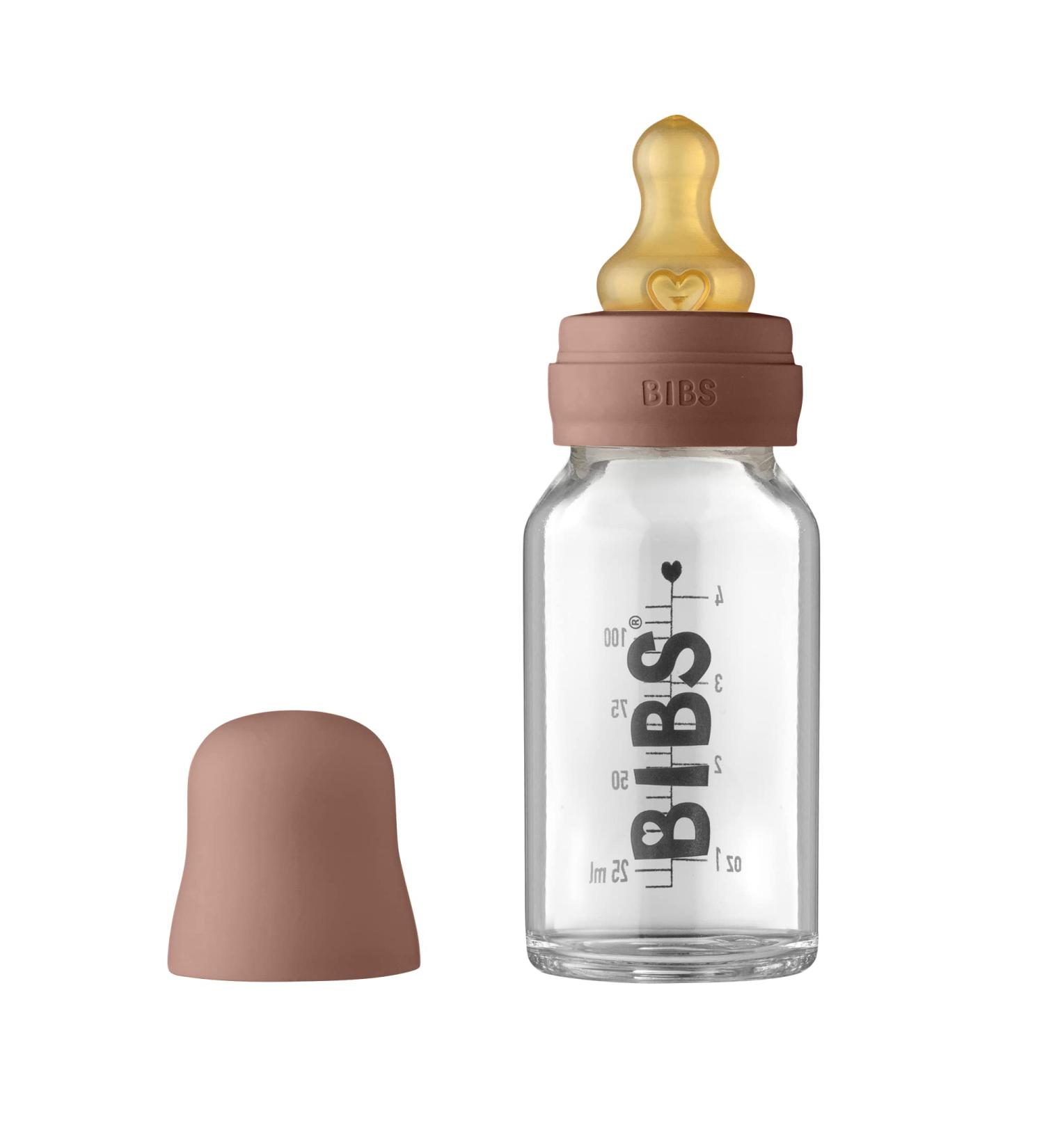 Bibs Baby Glass Bottle 110ml - Colic Reducing Natural Rubber Sucker Supports Breastfeeding - Made in Denmark | Complete Set - Buy Online on GoSupps.com