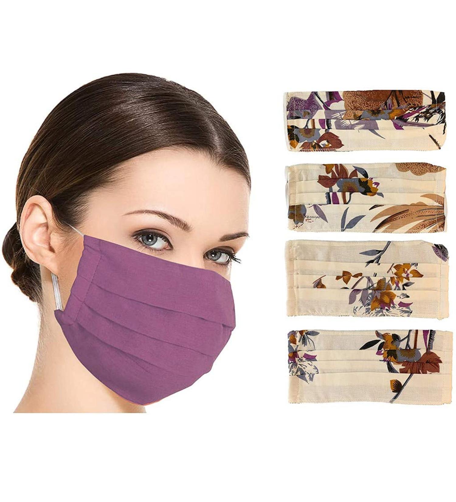 riou 5 Pieces Cotton Face Mask Washable Breathable Dustproof Fabric Mouth and Nose Protection Scarf for Women Men