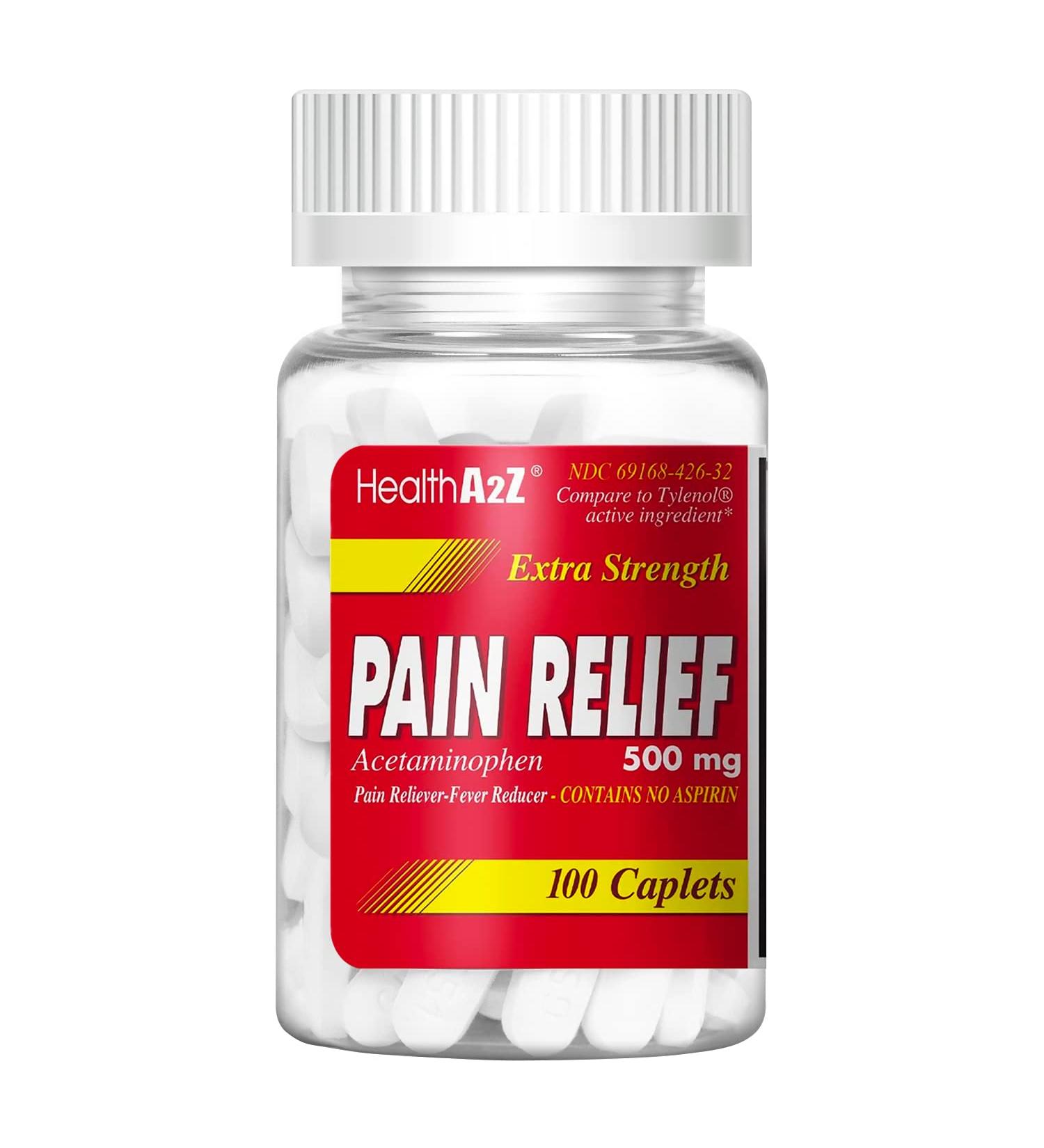 HealthA2Z Extra Strength Acetaminophen 500mg | Pain Relief Caplets | Fever Reducer & Pain Reliever | 100 Count - Buy Online on GoSupps.com