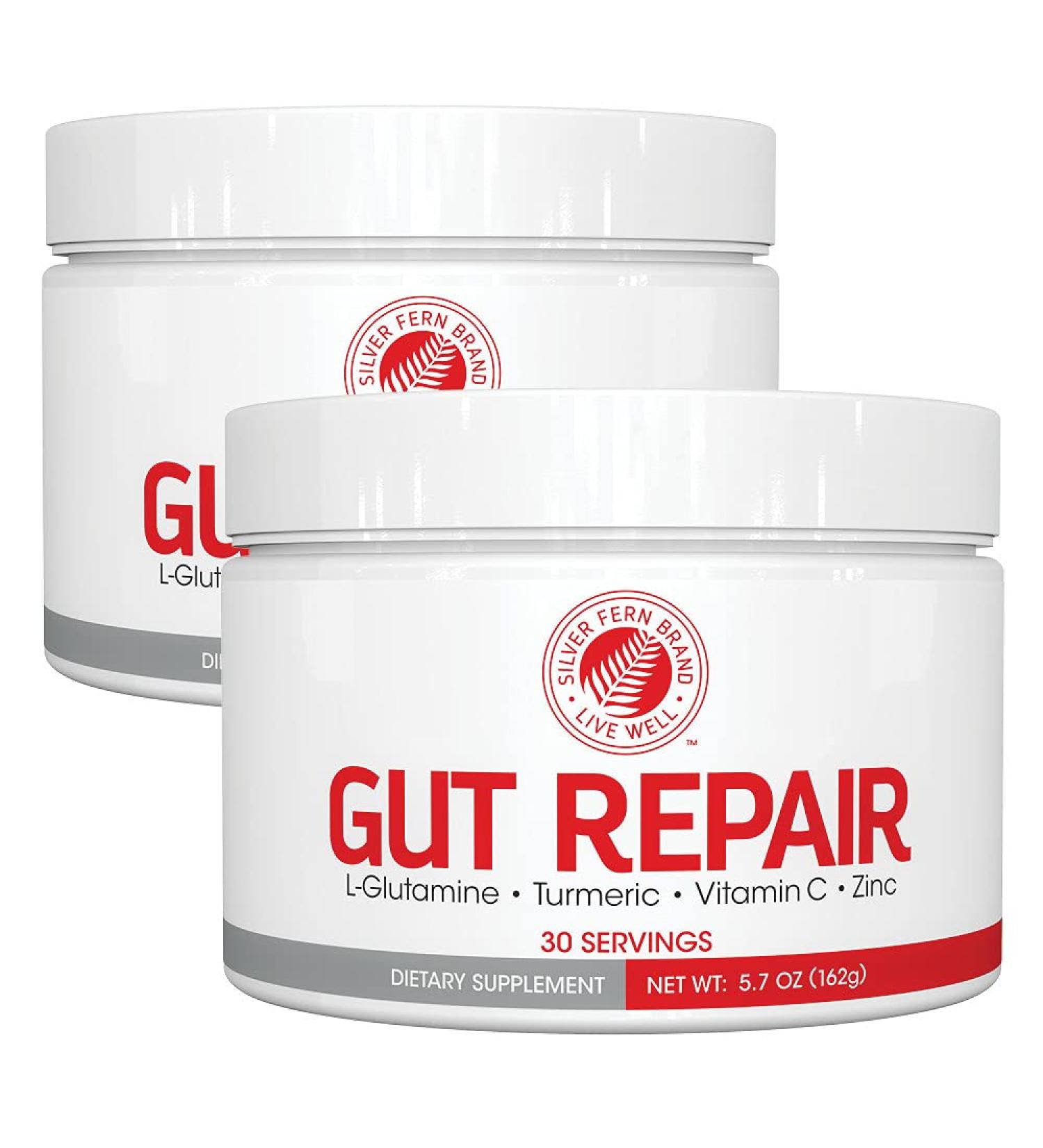 Gut Repair Supplement Powder - L-Glutamine, Curcumin, Zinc & Vitamin C - 60 Servings (5.71oz x 2) - Digestive Health Support - Buy Online on GoSupps.com