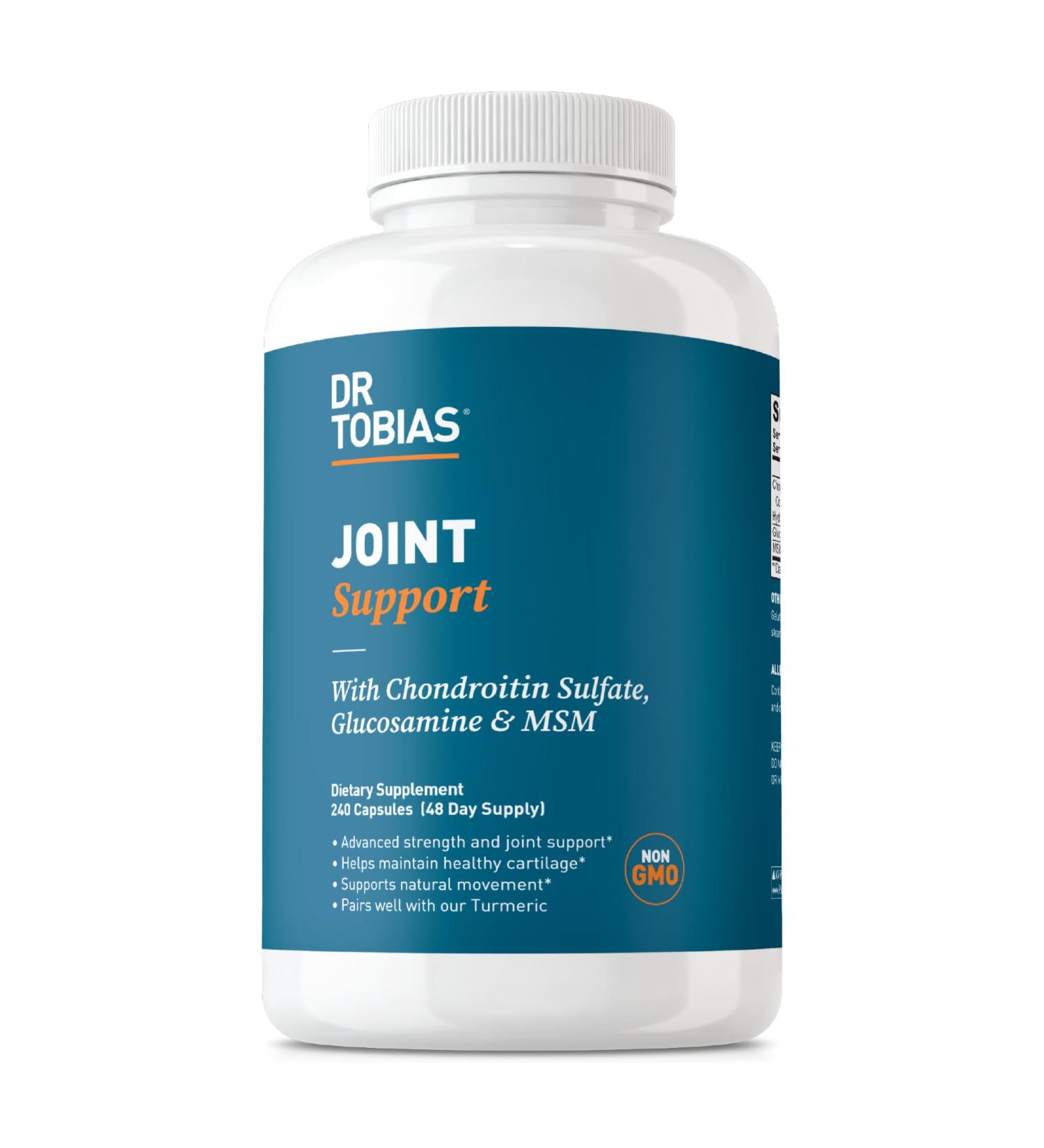 Dr. Tobias Joint Support Supplement with Glucosamine Chondroitin MSM Supports Connective Tissue Function & Flexibility Extra Strength Joint Supplements for Men & Women 240 Capsules - Buy Online on GoSupps.com
