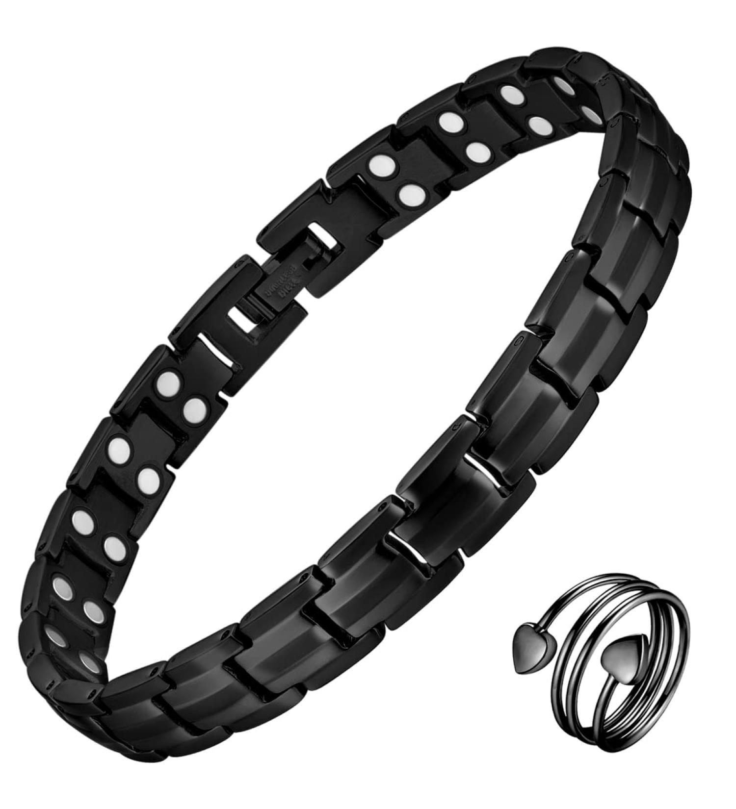 Vicmag Double Row Magnetic Bracelet for Women - Titanium Steel, Adjustable with Removal Tool, Gift Box Included (Black) - Buy Online on GoSupps.com